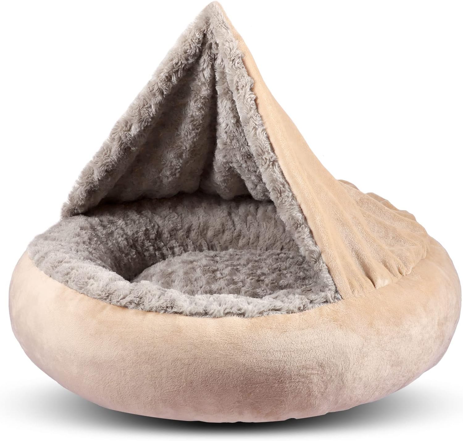 GASUR Cozy Cuddler Small Dog and Cat Bed, Round Donut Calming Anti-Anxiety Cave Hooded Blanket Pet Bed, Luxury Orthopedic Cushion Beds for Indoor Kitty or Puppy, Warmth and Machine Washable 23 inch