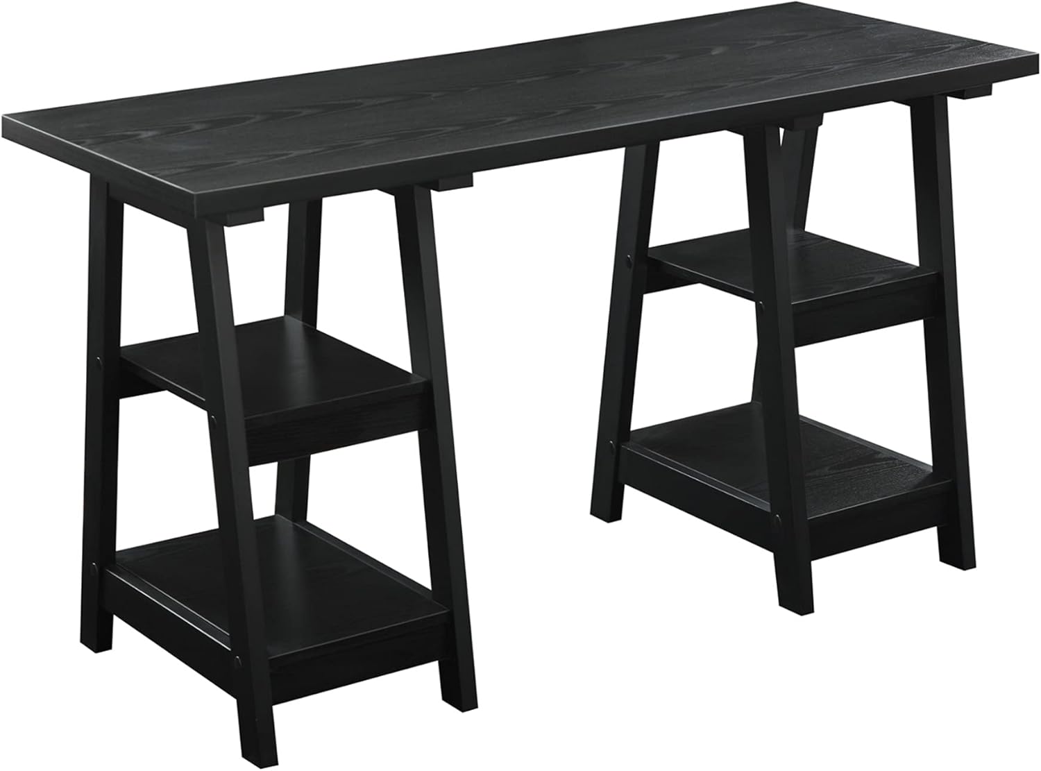 Convenience Concepts Designs2Go Double Trestle Desk with Shelves, Black