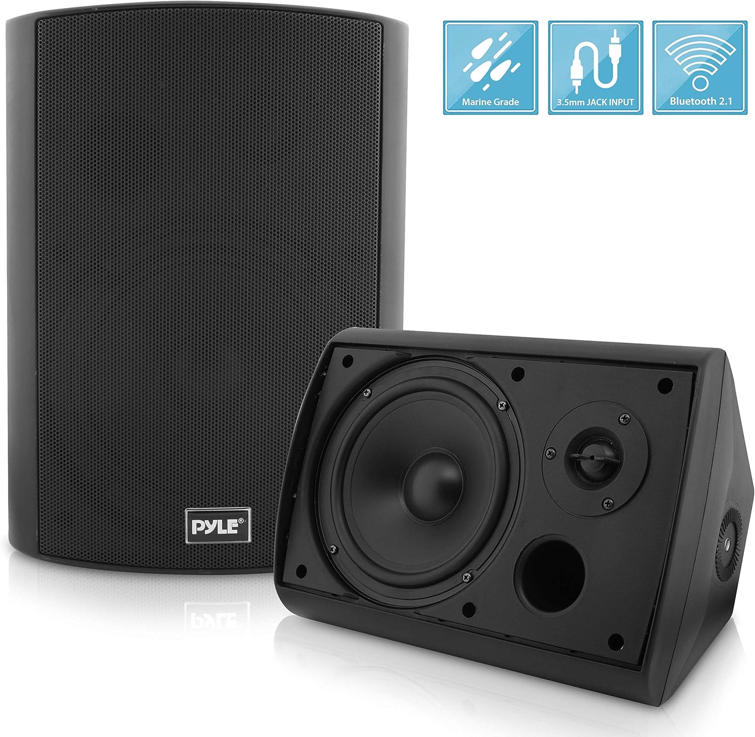 Pyle Pair of Wall Mount Waterproof & Bluetooth 6.5'' Indoor/Outdoor Speaker System, with Loud Volume and Bass. (Pair, Black. PDWR62BTBK)