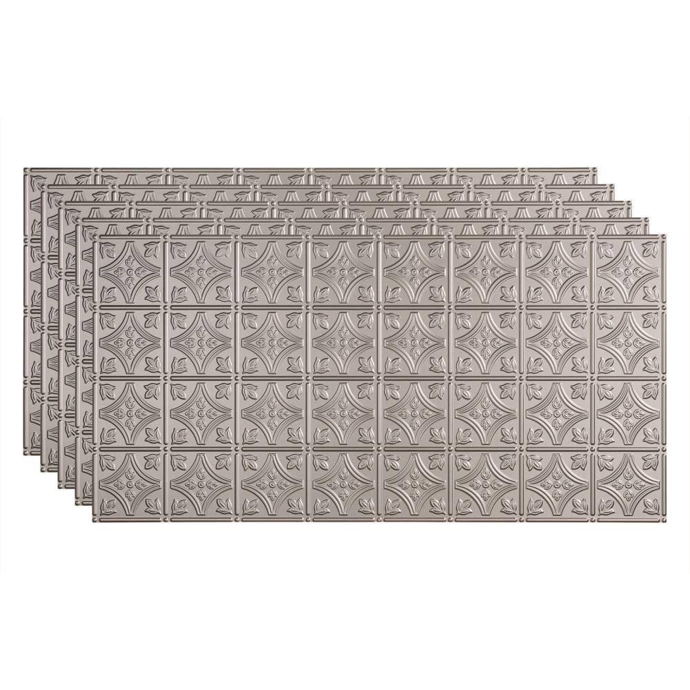 Fasade Traditional Pattern/Style #1 Decorative Vinyl 2ft x 4ft Glue Up Ceiling Tile in Argent Silver (5 Pack)