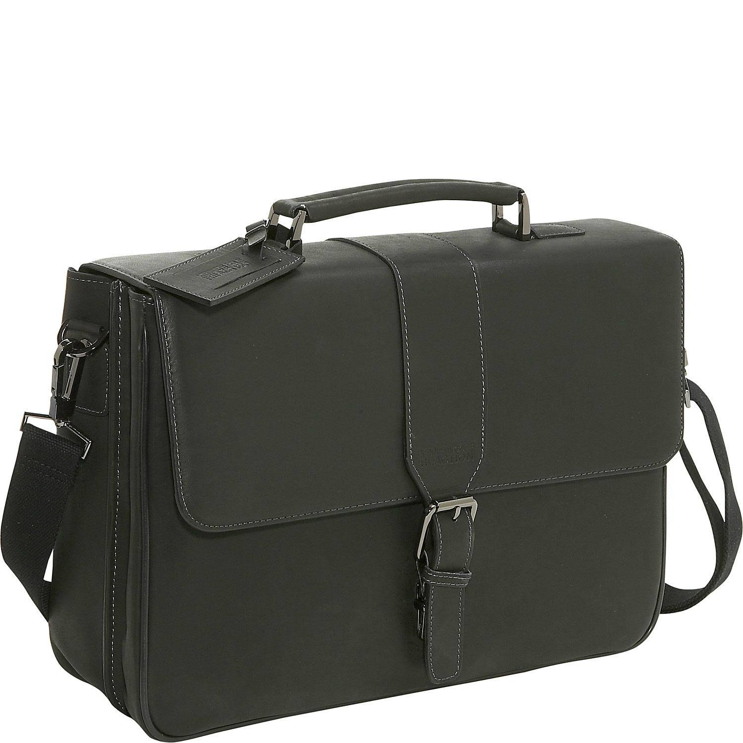 Kenneth Cole Reaction Till Death Do US Port Double Gusset Flapover Portfolio - Black
