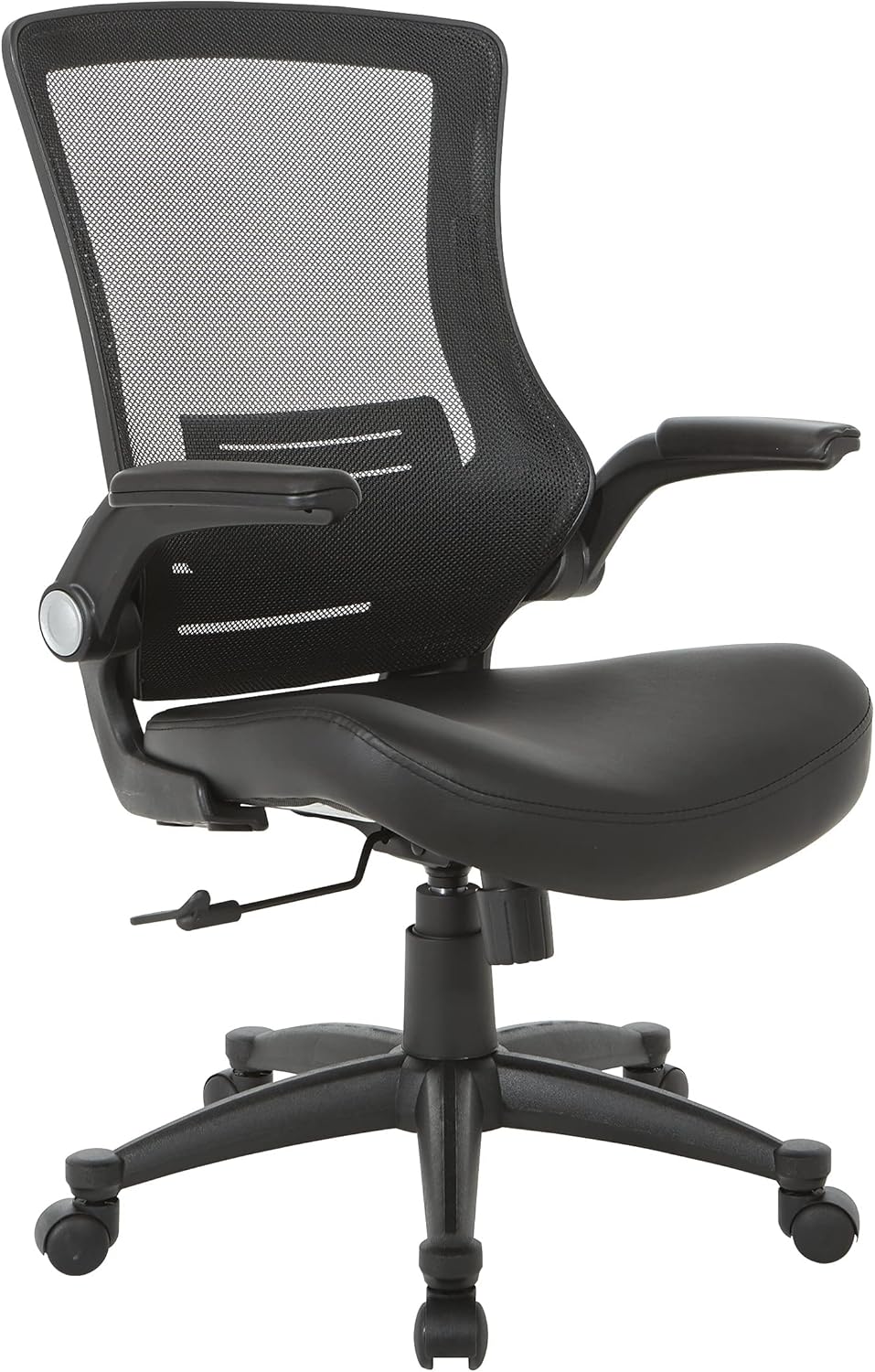 Office Star Screen Back Manager's Office Chair with Padded Flip Arms Nylon Base, Black Fabric