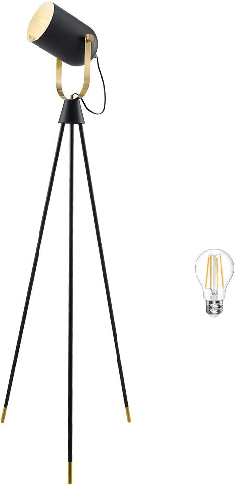 Arpenter Industrial Floor lamp for Living Room Bedrooms, Rustic Tripod Spotlight Standing Lamp, 61 Inches High with Adjustable Head Shade,8W LED Bulb Included(Black, Floor lamp)