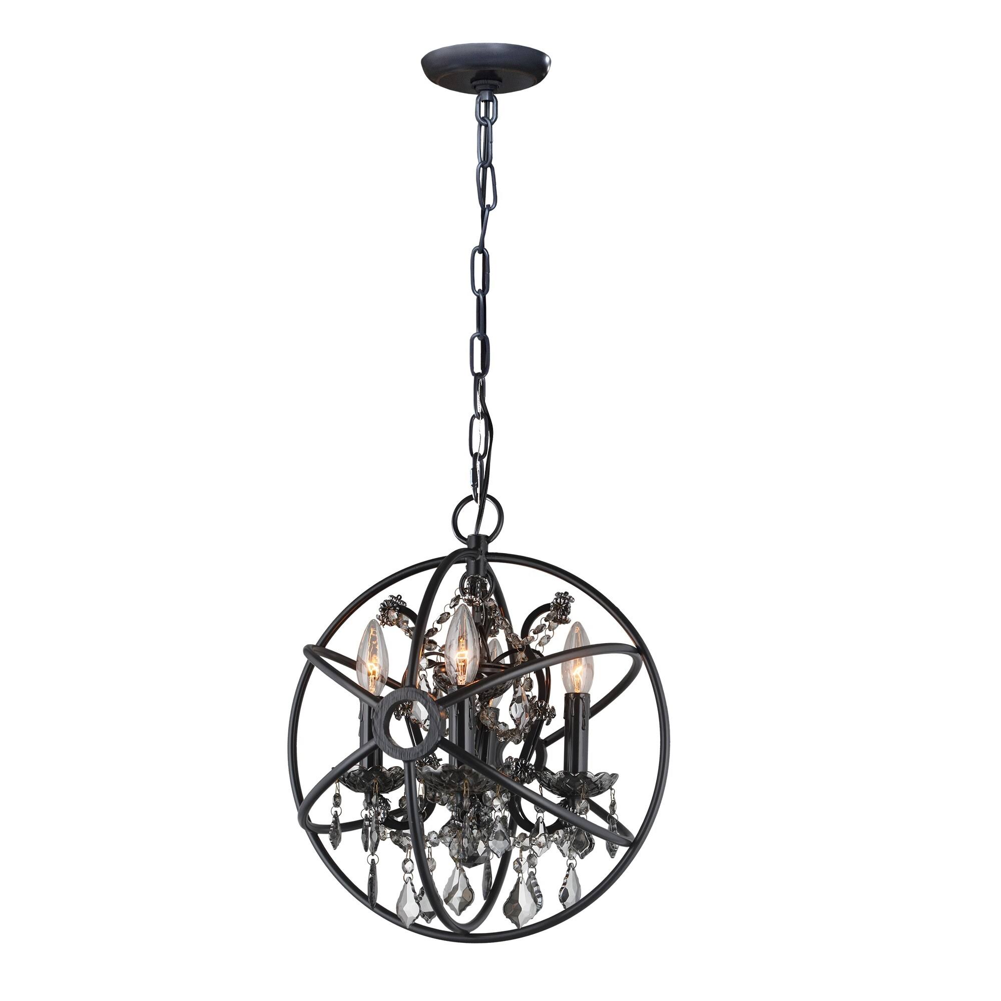 Rockies Containers 4-Light Black Globe Chandelier with Dark Crystals