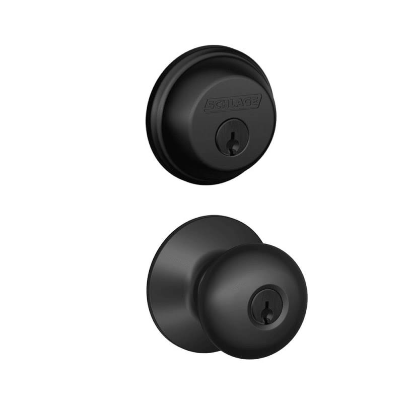 Schlage FB50-PLY Plymouth Single Cylinder Keyed Entry Door Knob Set and Deadbolt Combo Matte Black Knobset Combo Pack Keyed Entr