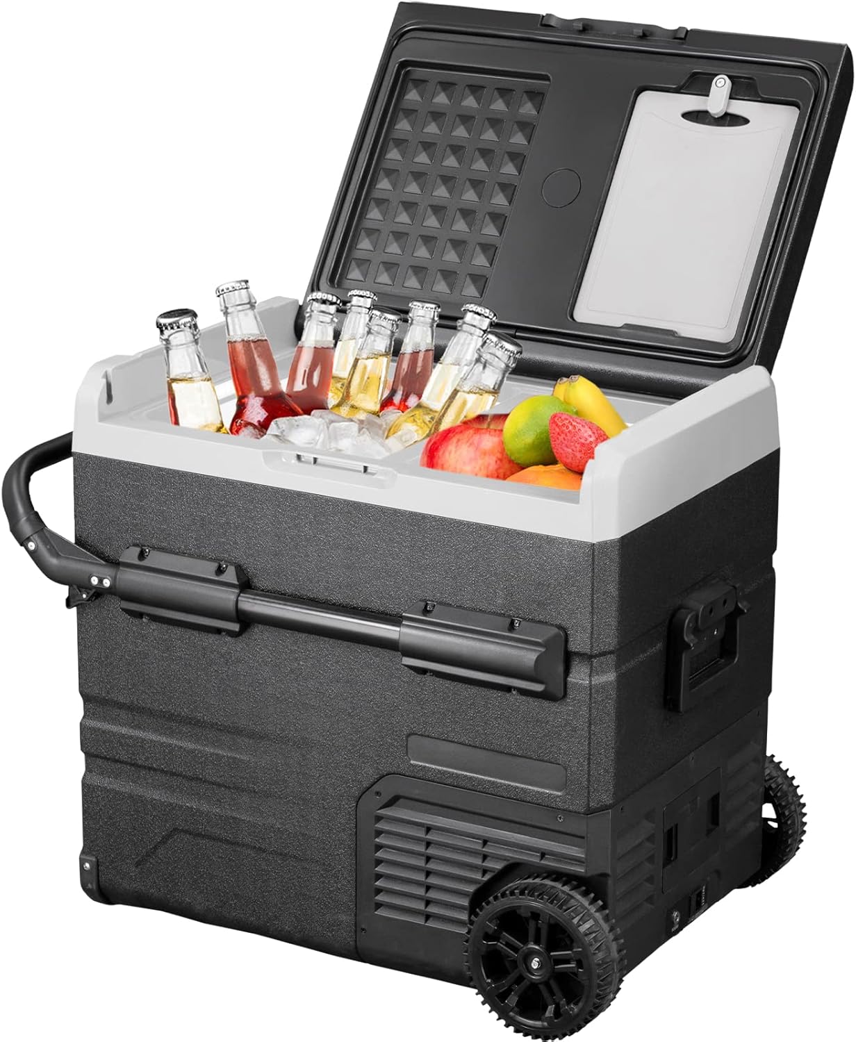 VEVOR 12 Volt Refrigerator 59Qt, Dual Zone Car Fridge Freezer w/App Control & Wheels 12/24V DC & 110-240V AC Electric Compressor Cooler for Truck Vehicle RV Boat Outdoor & Home Use, -4℉-68℉ Black