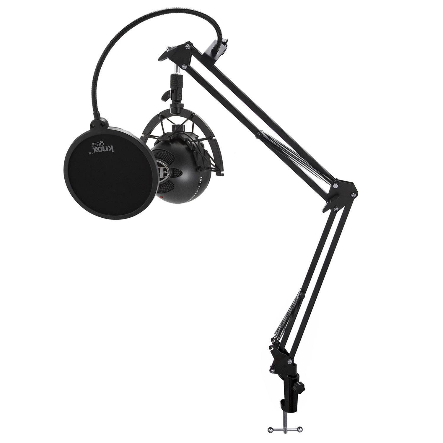 Blue Microphones Snowball Ice Microphone (Black) with Knox Gear Boom Arm, Shock Mount and Pop Filter Bundle