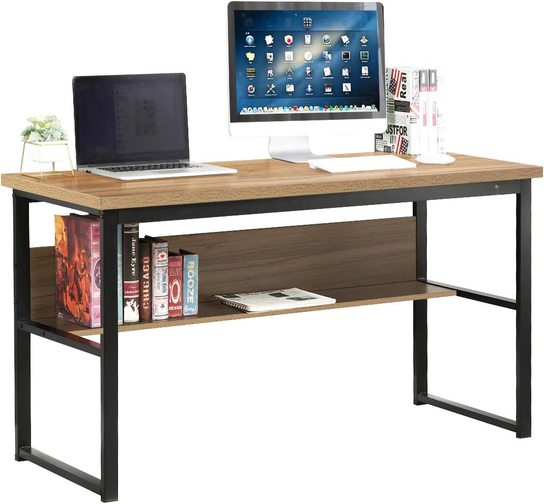 Soges 54.7 inches Computer Desk Office Table Study Writing Desk with Bookshelf Storage Desk Home Office Desk Black LD-JB-01BW