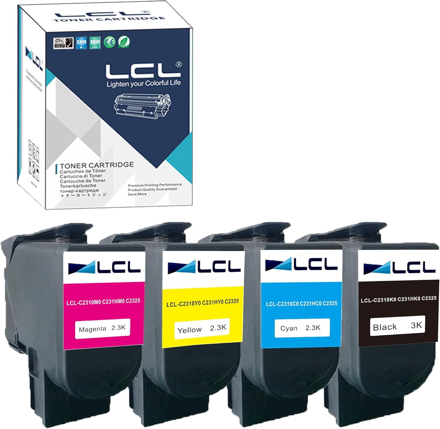 LCL Compatible Toner Cartridge Replacement for Lexmark C2310K0 C2310C0 C2310M0 C2310Y0 C231HK0 C231HC0 C231HM0 C231HY0 C2325 C2425 C2535 MC2325 MC2425 MC2640 MC2535 (4-Pack KCMY)