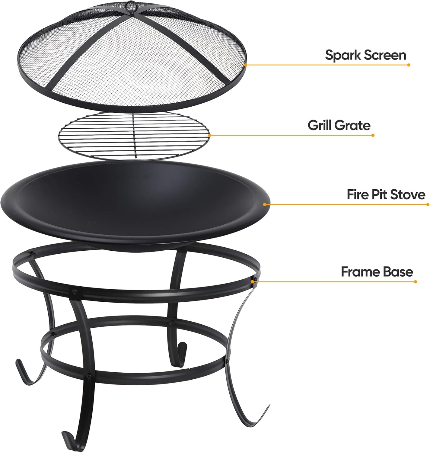 ZENY Fire Pit 22&rsquo;&rsquo; Outdoor Fire Pits Wood Burning Patio Fire Bowl BBQ Grill Firepit with Mesh Cover Log Grate Fire Poker for Backyard Camping Picnic Bonfires