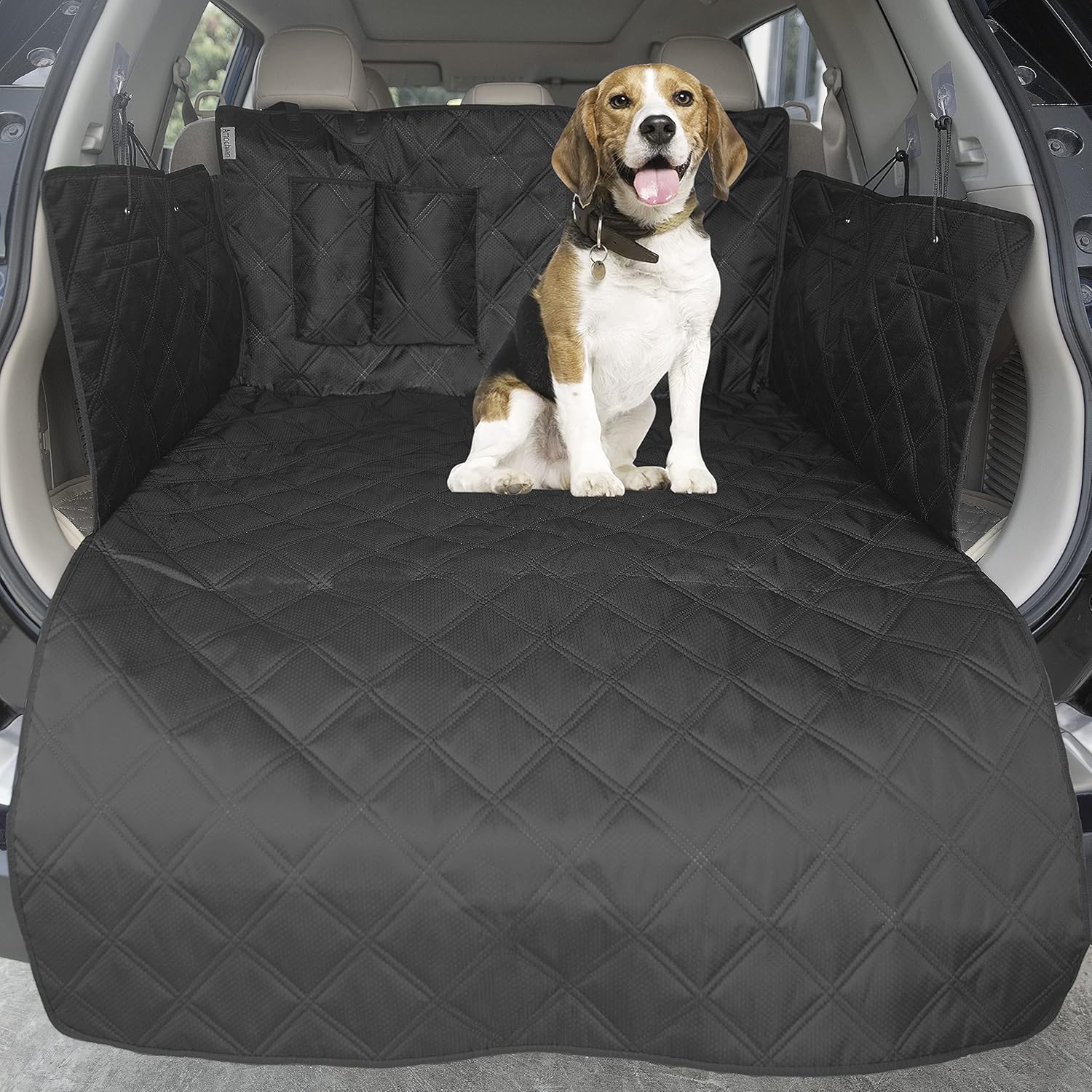 SUV Cargo Liner for Dogs, Waterproof Dog Cargo Liner with Side Walls Protector and Bumper Flap, Non-Slip Backing Pet Dog Truck Cargo Liner Small &Medium SUV Black
