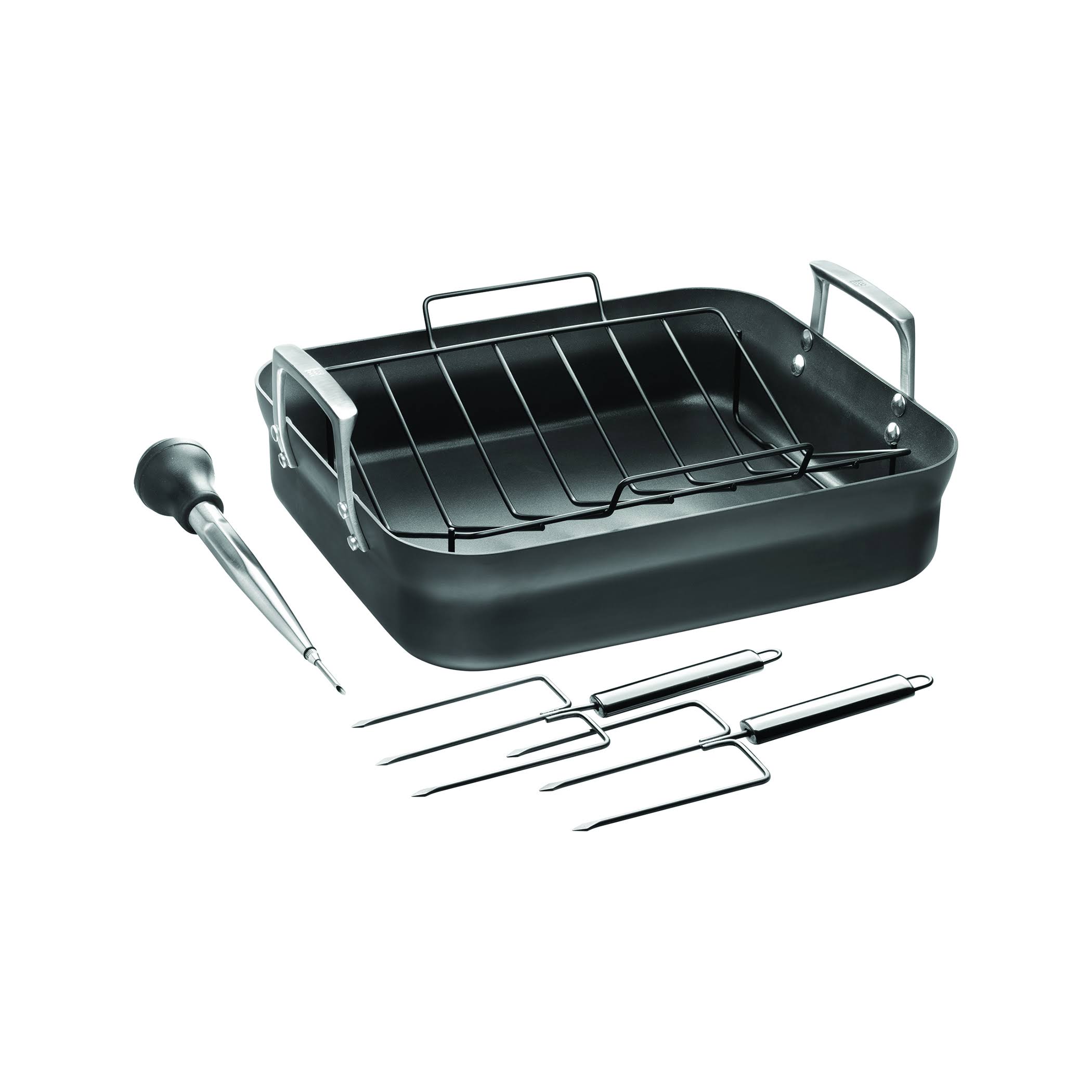 Zwilling Motion Hard Anodized 16 x 14x22 Aluminum Nonstick Roaster Pan w/Rack u0026 Tools