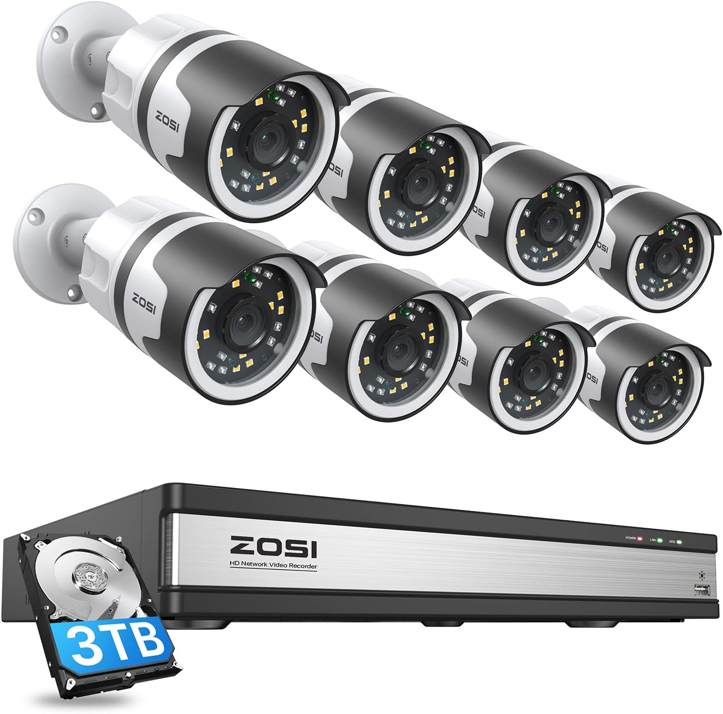 ZOSI H.265+ 1080p 16 Channel Security Camera System for Home,16 Channel DVR with Hard Drive 4TB and 12 x 1080p Surveillance Camera Outdoor Indoor with 120ft Night Vision,105&deg;Wide Angle, Remote Access