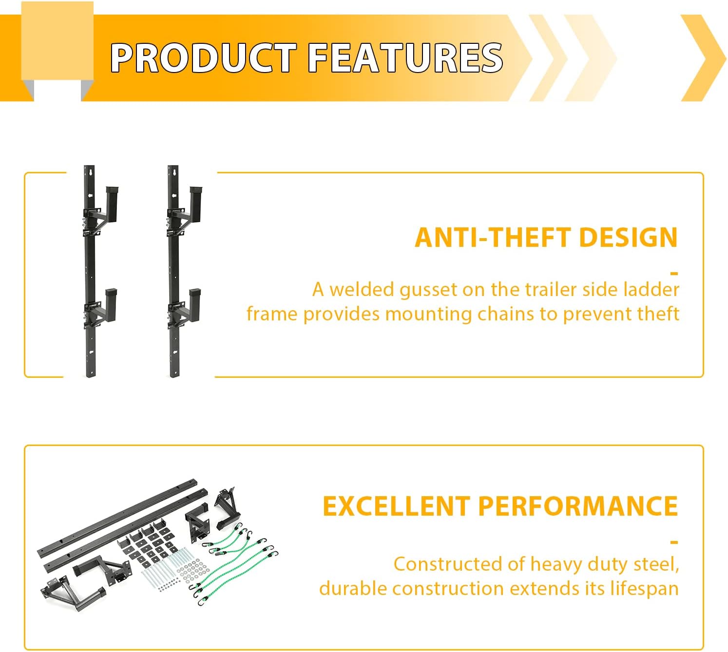 KUAFU Adjustable Trailer Ladder Rack Universal Side Mount Fit for Enclosed Trailer Exterior Outside Wall - Carry 1 or 2 Ladders