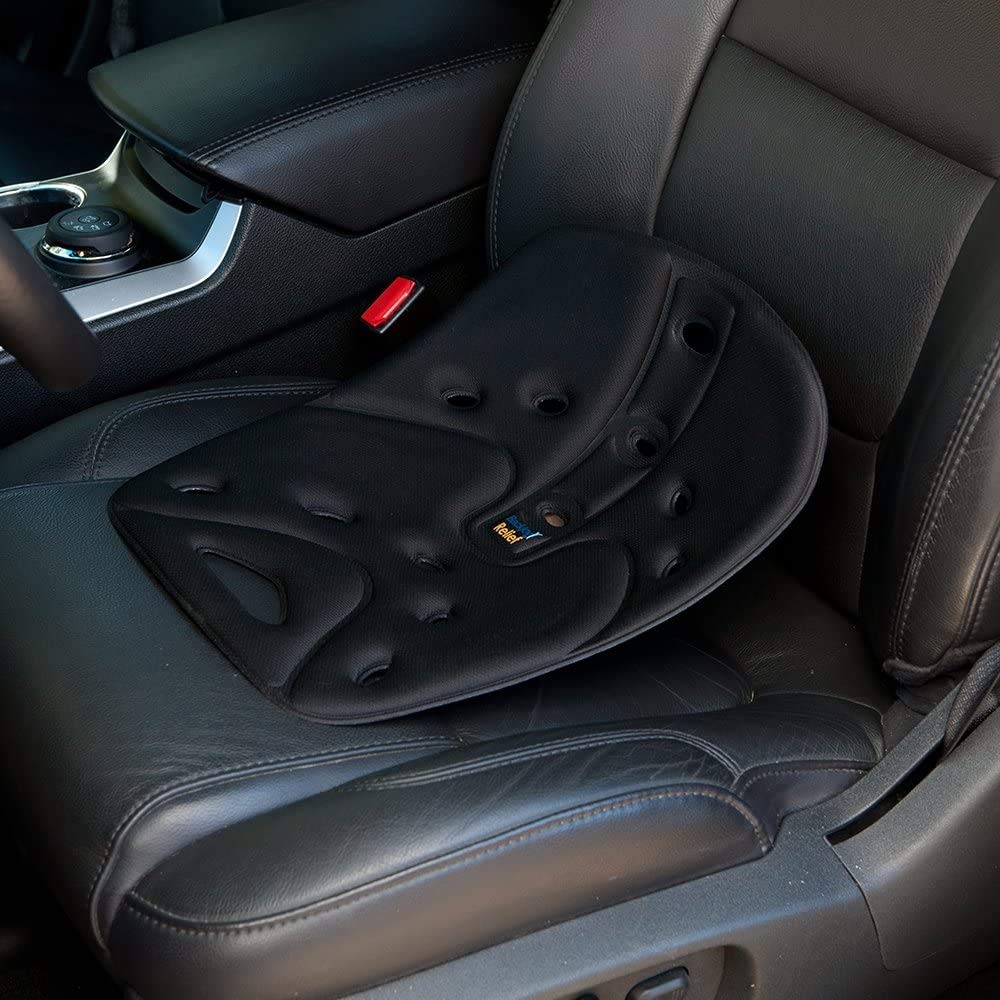 BackJoy SitSmart Fabric Posture Cushions | Lumbar Support for Lower Back Pain | Improve Posture | Car/Office/Hard Surface/Desk Chairs | For Adults (SitSmart Relief, Black)