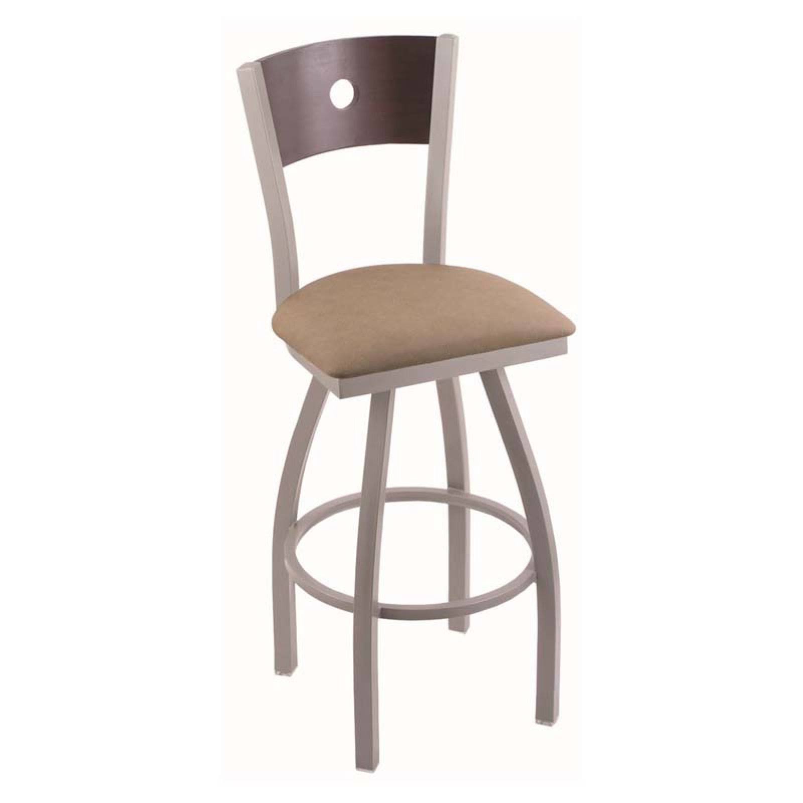 Holland Bar Stool 830 Voltaire 25x22 Counter Stool with Stainless Finish, Rein Thatch SEAT, Dark Cherry Oak BACK, and 360 Swivel