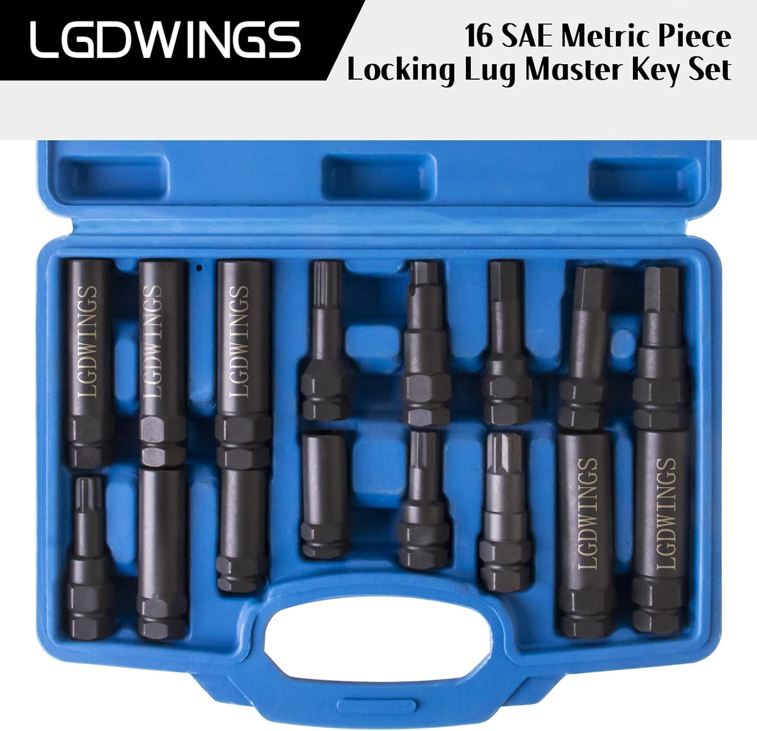 LGDWINGS Wheel Lock Removal Tool Kit Lug Nut Key Set 16PC SAE Metric Universal Locking Lug Nut Master Key Set for Auto Mechanics Variety of Spline Star and Hex Style Keys Pack of 2