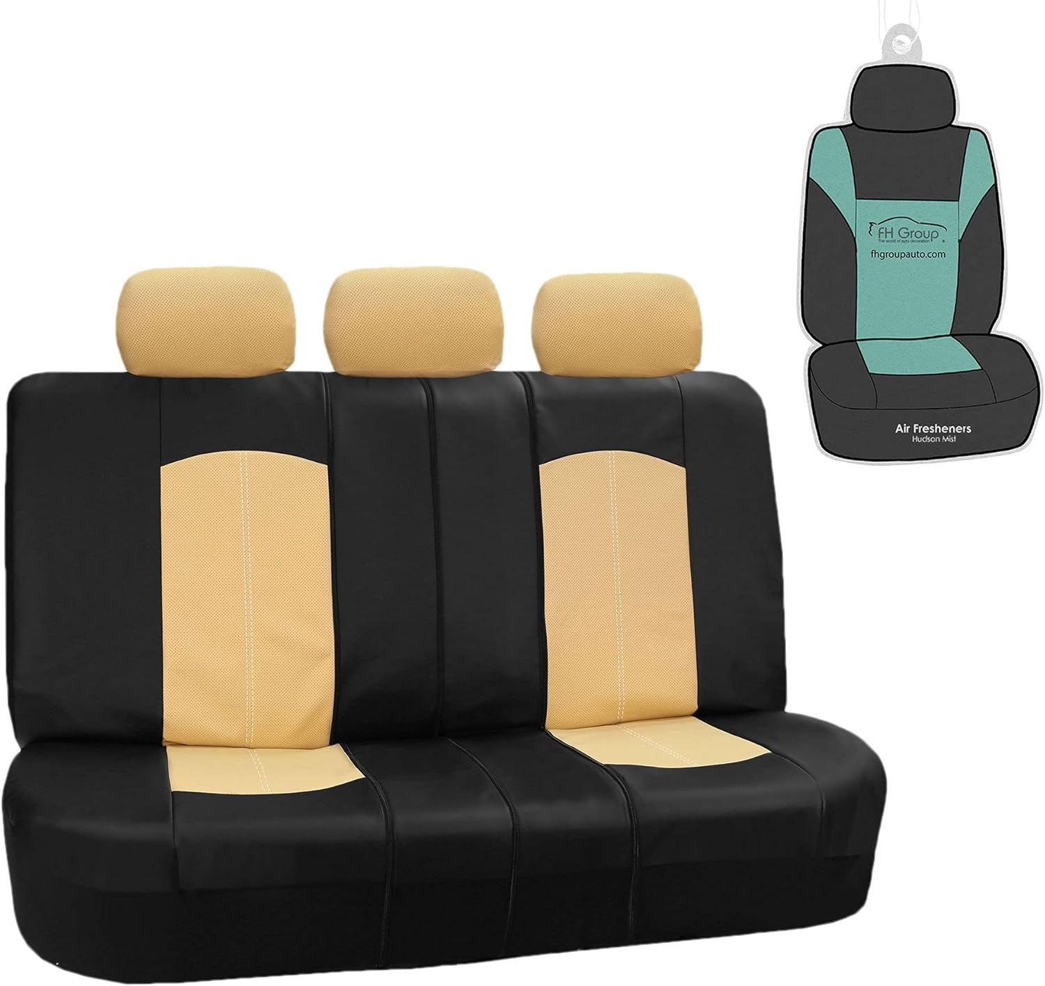 FH Group Highest Grade Faux Leather Split Bench Seat Cover, Rear Set &ndash; Universal Fit for Cars Trucks & SUVs (Solid Black) PU008013