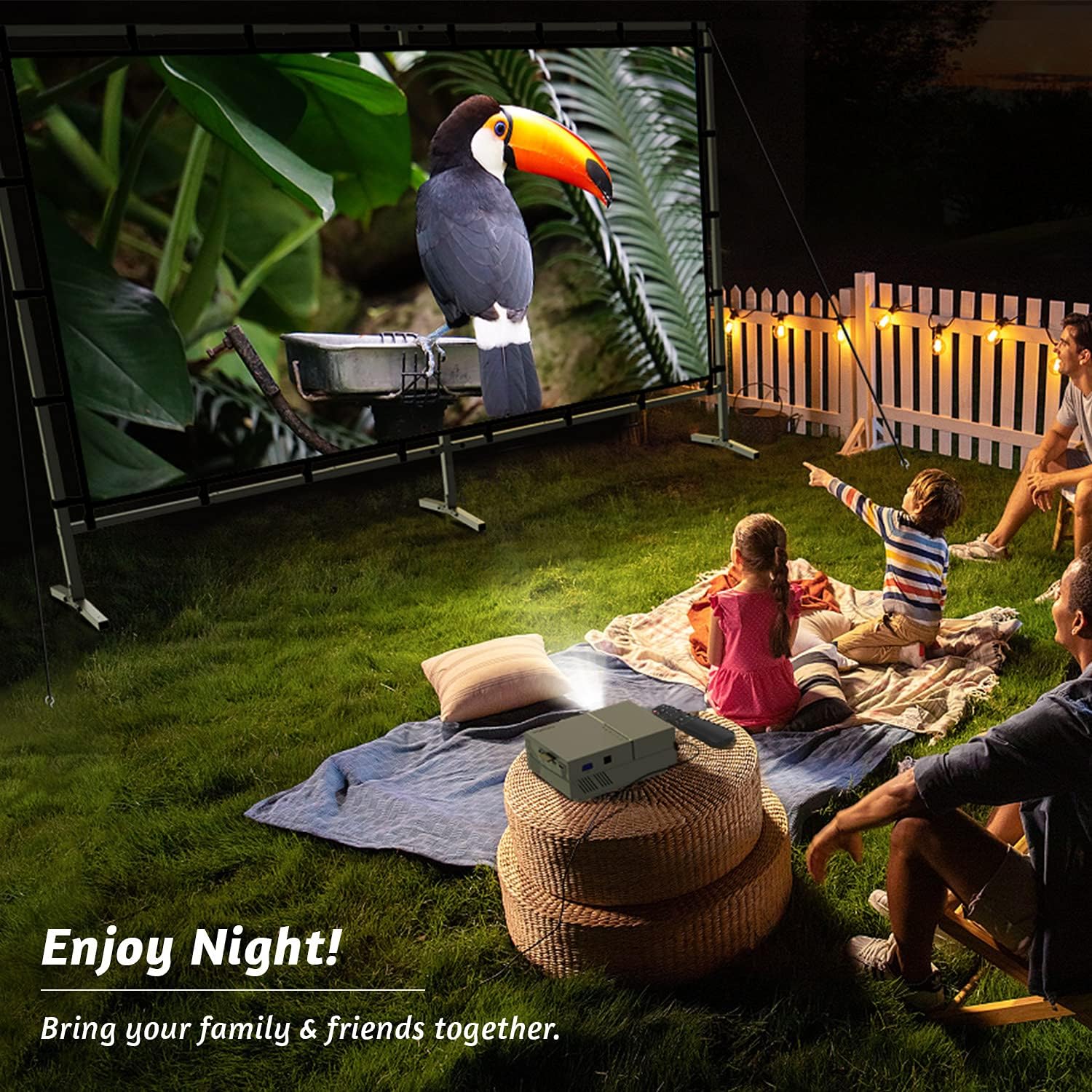 PVO Projector Screen with Stand 150 inch Portable Projection Screen 16:9 4K HD Front Projection Movie Screen for Indoor Outdoor Home Theater Backyard Cinema Projector Screen with Adjustable Stand