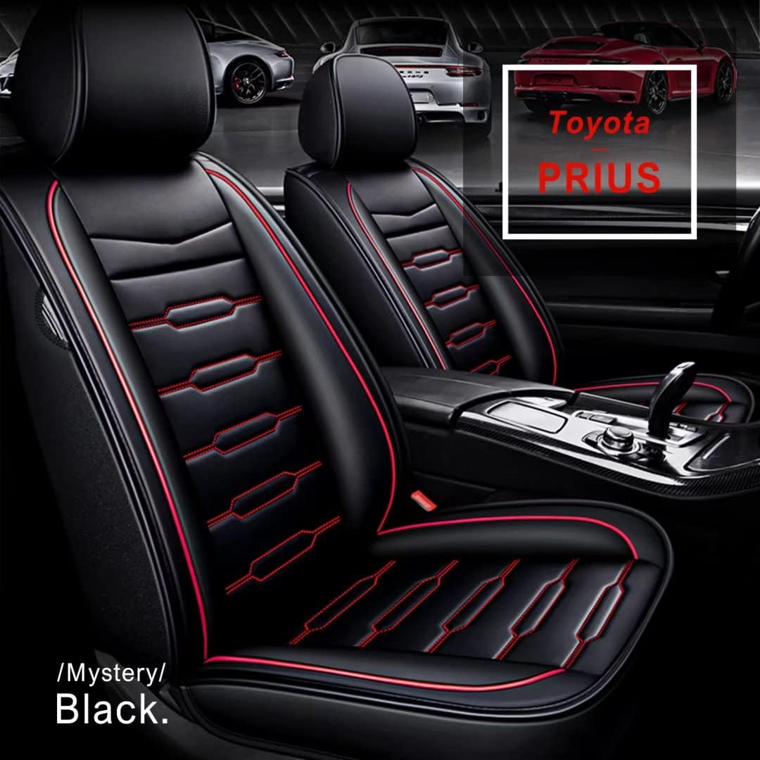 Black Seat Cover Custom Fit for Toyota Prius 2007-2022 Faux Leather Car Seat Protector Compatible Airbag Vehicle Cushion Covers Front Rear Seat Full Set(2 Rows 5 Seats) Waterproof