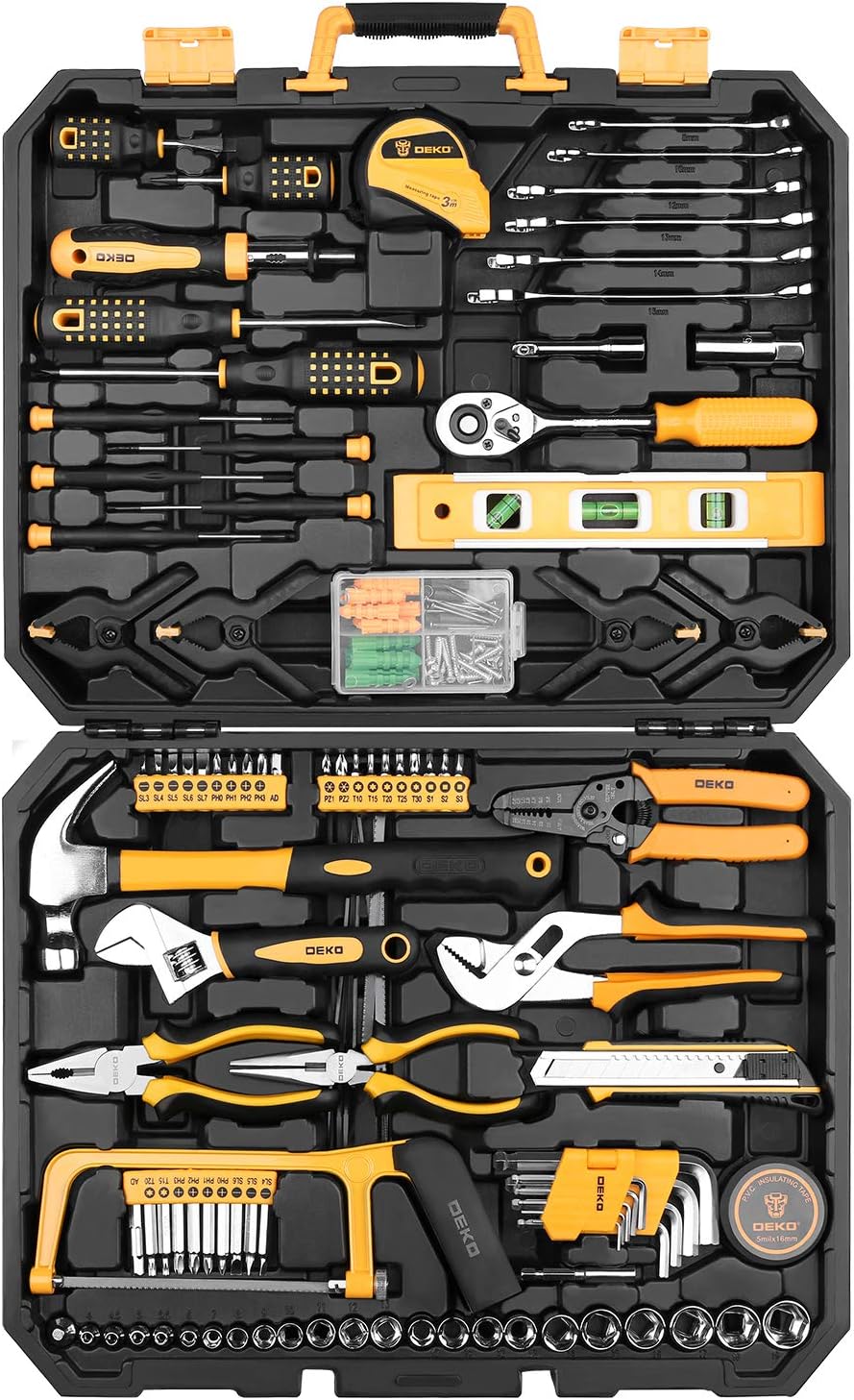 DEKOPRO 168 Piece Socket Wrench Auto Repair Tool Combination Package Mixed Tool Set Hand Tool Kit with Plastic Toolbox Storage Case