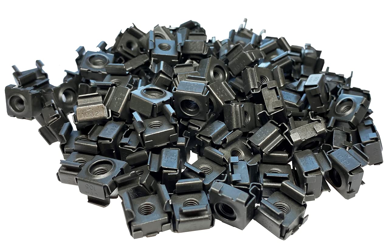 RackGold Black 10-32 Cage Nuts, 100 Pack