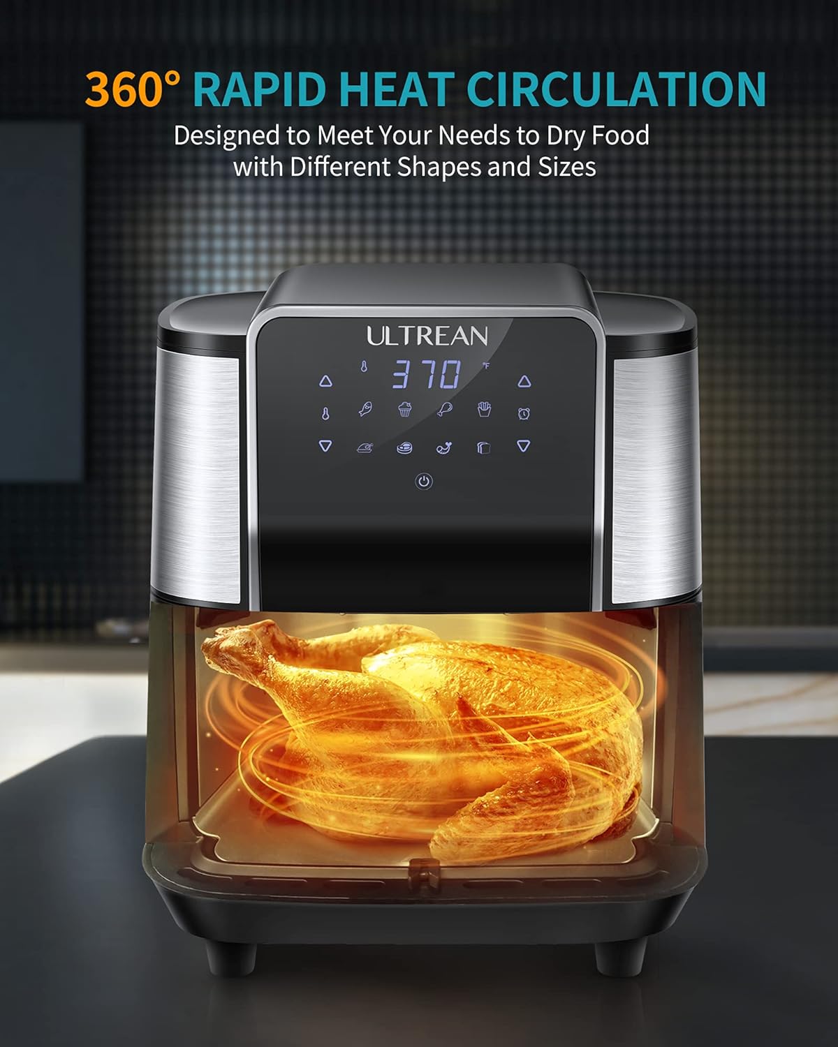 Ultrean Air Fryer, Air Fryer Oven Combo with Rotisserie, Roaster, Toaster, 6 Quart Non-Stick Basket, Stainless Steel Design Digital, 50 Recipes, UL Certified Pack of 2