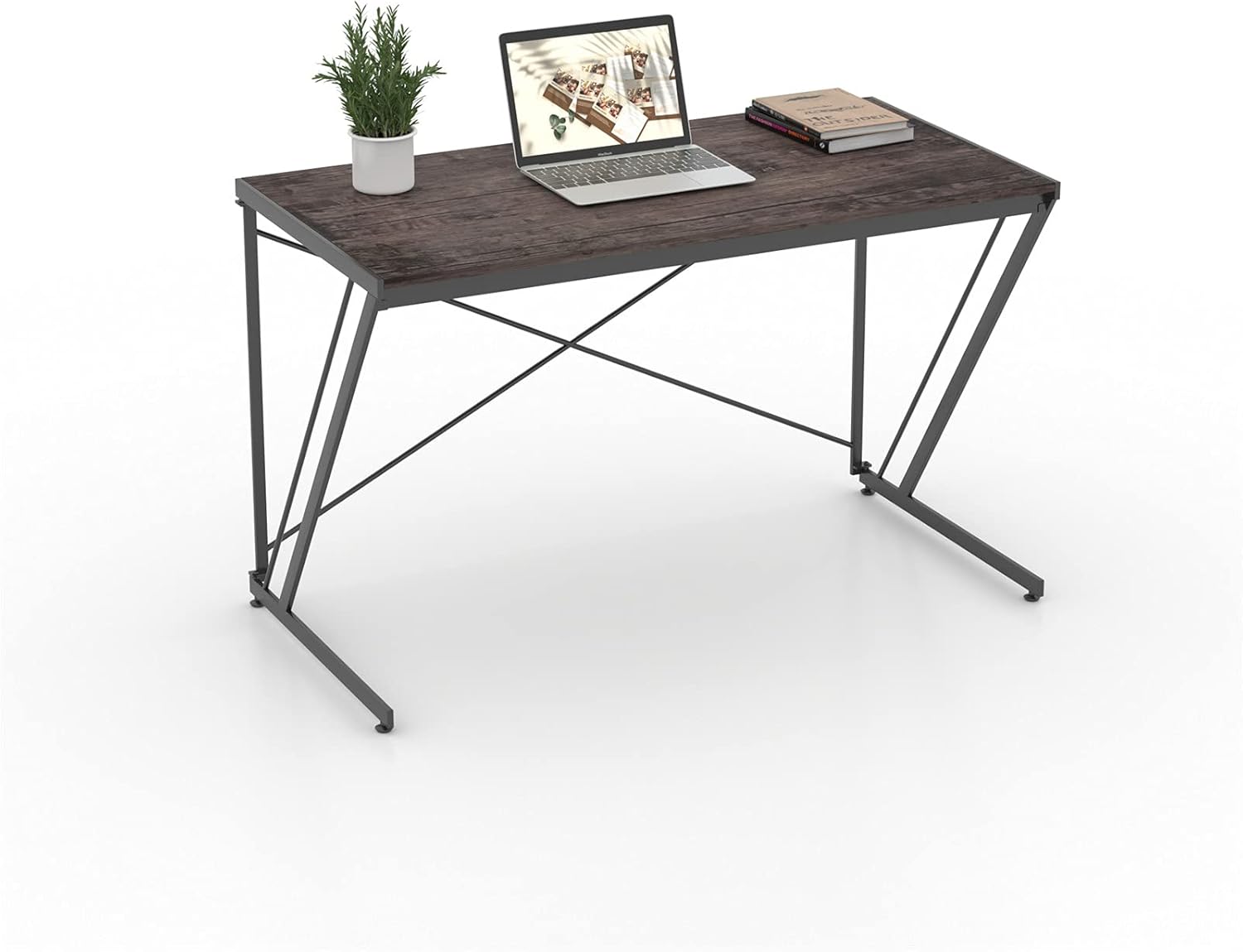 YEAR COLOR Folding Computer Writing Desk Sturdy Simple Portable PC Desk Modern Industrial Work Laptop Table, Z-Shaped Student Study Desk for Home Office Wood and Metal Table (Vintage Brown, 38.6 inch) Pack of 2