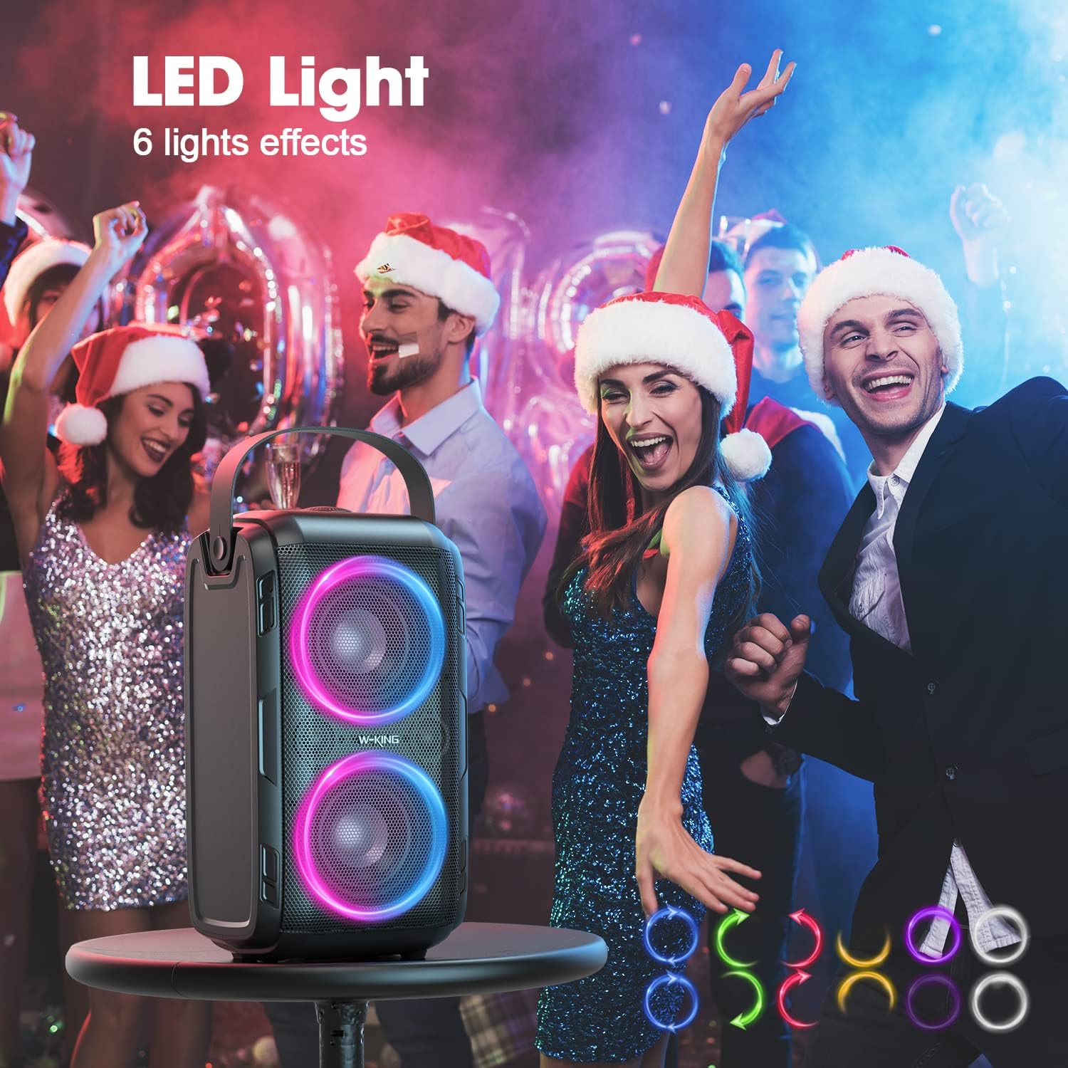 W-KING 80W Bluetooth Speaker Loud, Super Rich Bass, Huge 105dB Sound Portable Wireless Party Speakers, Mixed Color LED Lights, 12000mAH Battery, Bluetooth 5.0, USB Playback, Non-Waterproof