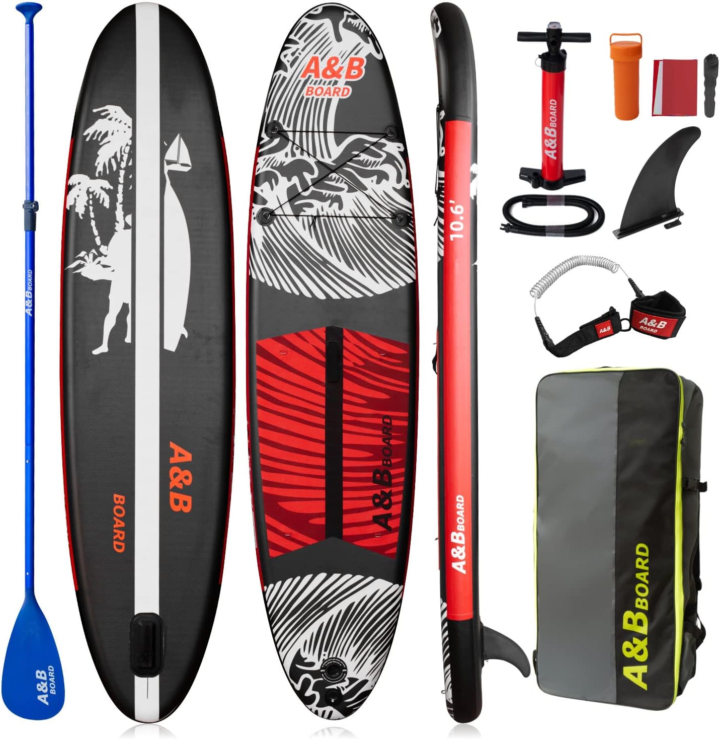 A&BBOARD Inflatable SUP Stand Up Paddle Board，10'6''x32''x6'' Paddle Board Accessories Paddle Board Standing for Youth & Adult, for All Skill Levels