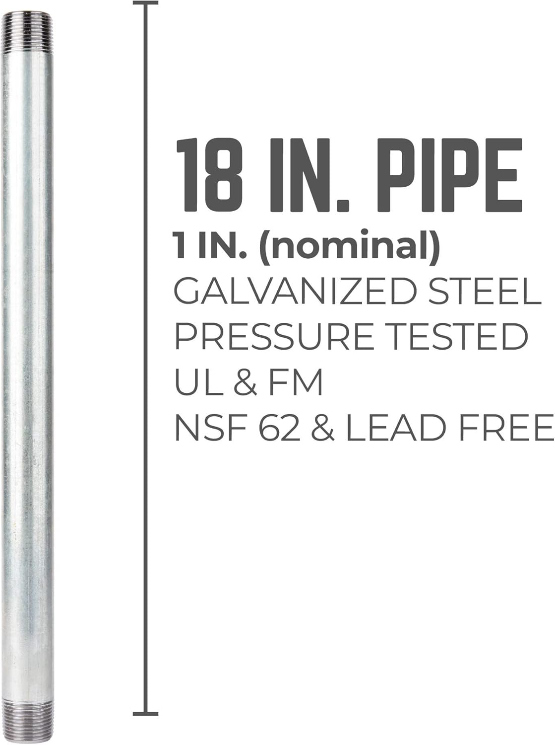 PIPE DÉCOR 1 in. x 18 in. Galvanized Steel Pipe, Pre-Cut, for DIY Furniture Building and Regular Plumbing Applications,4 Pack Pack of 2