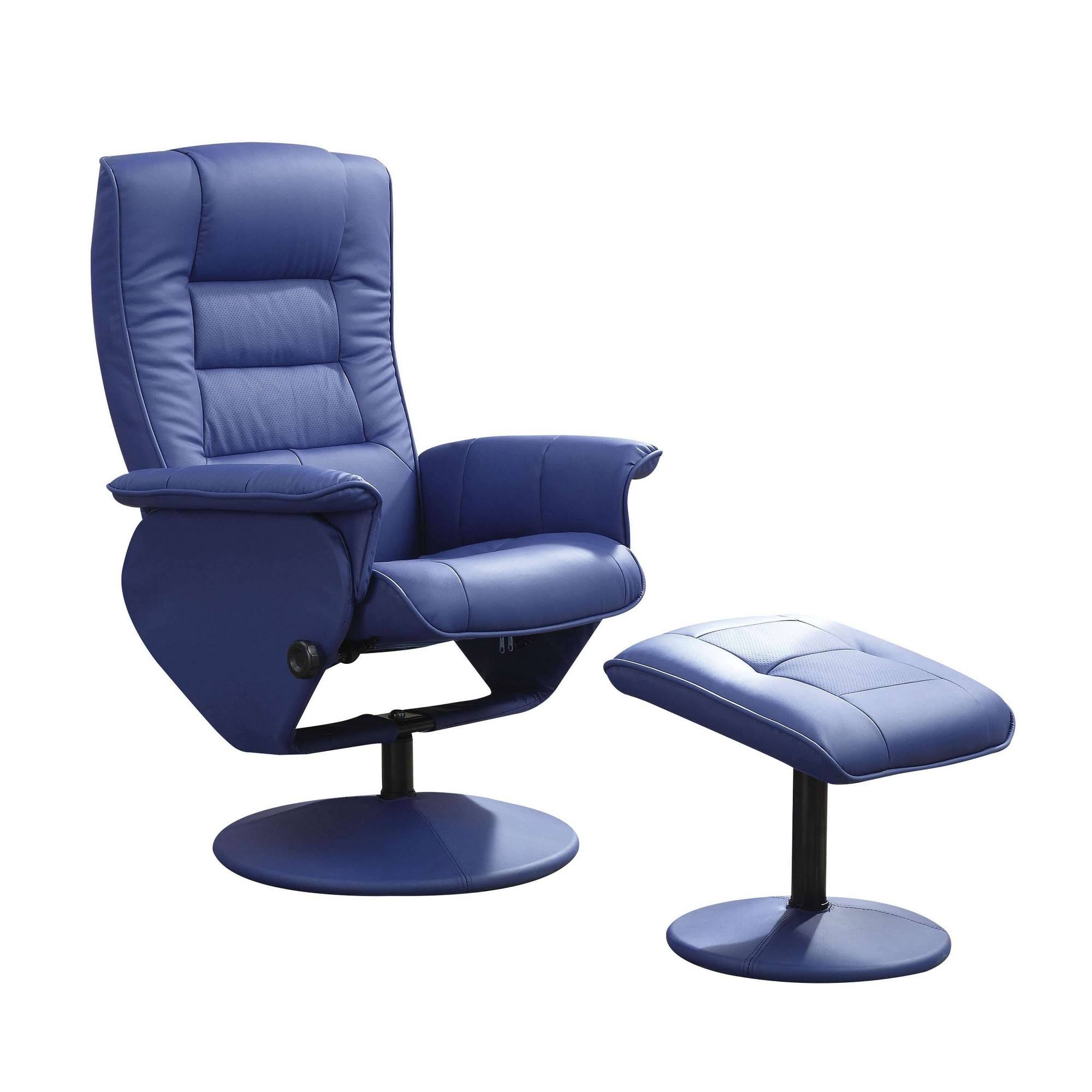 Benzara - Recliner Chair u0026 Ottoman, 2 Piece Pack, Blue