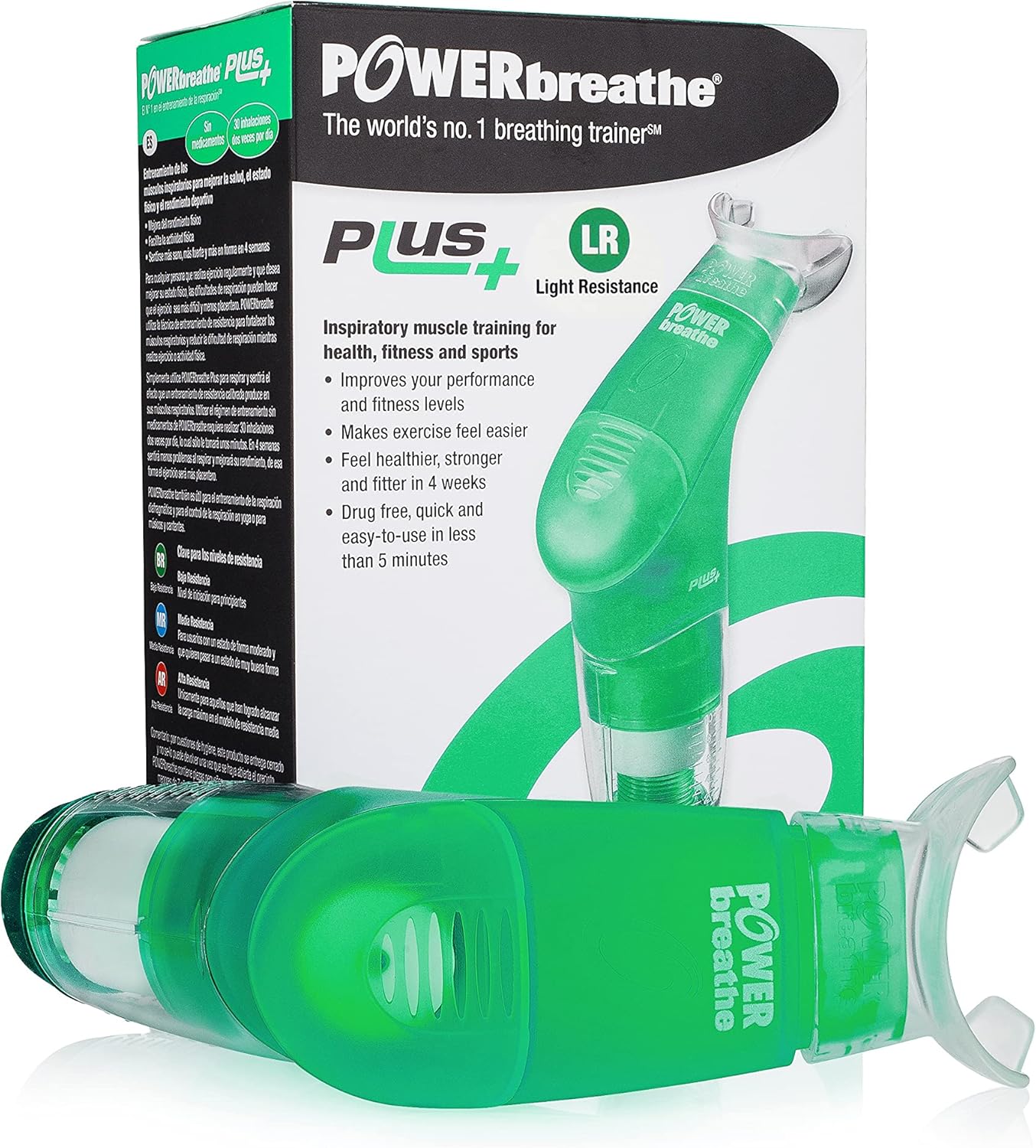 POWERbreathe - Breathing Exercise Device, Breathing Trainer and Therapy Tool to Strengthen Breathing Muscles and Help Lung Capacity, Handheld Inspiratory Muscle Trainer - Green, Light Resistance