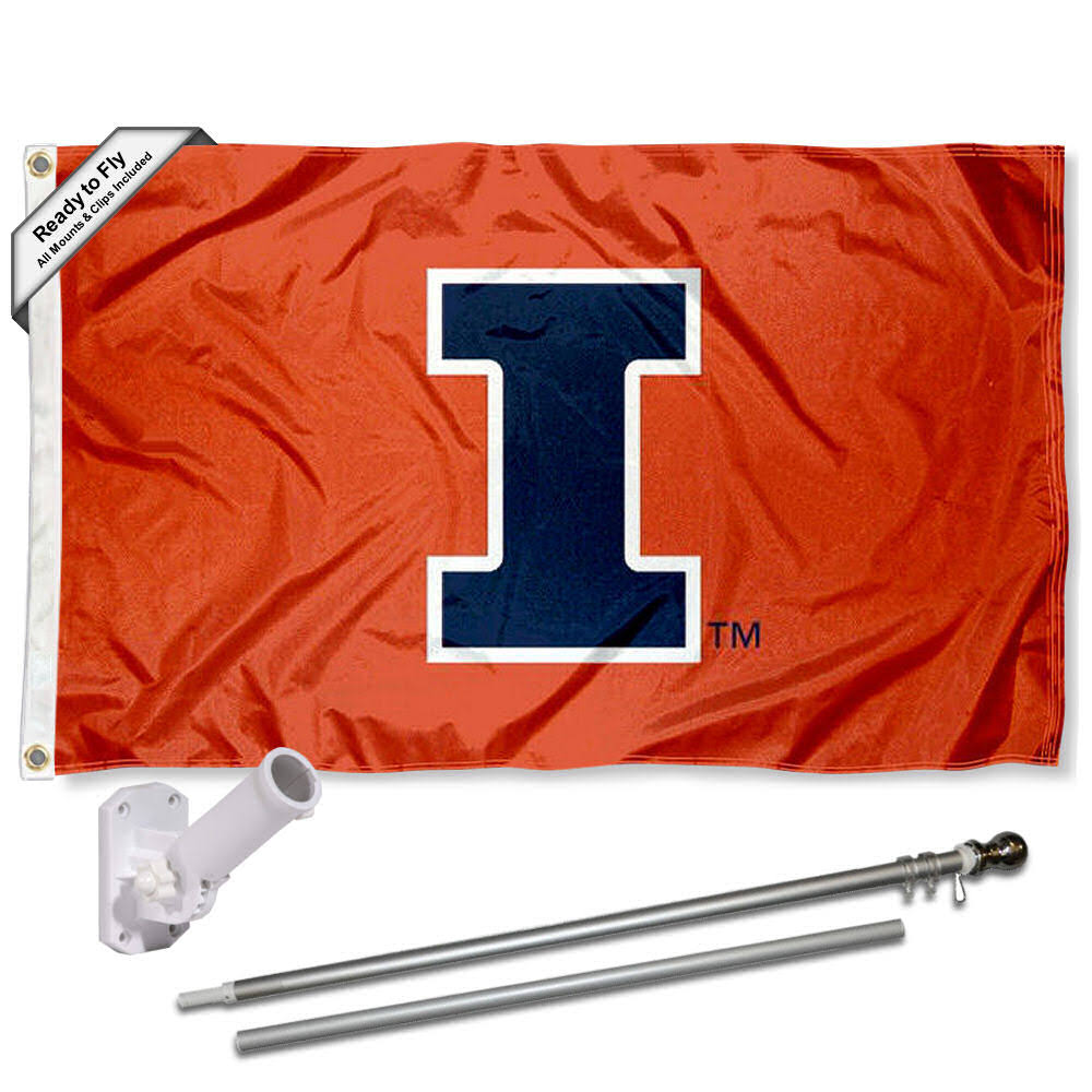 Illinois Fighting Illini I Logo 3x5 Flag and Accessory Kit, Orange