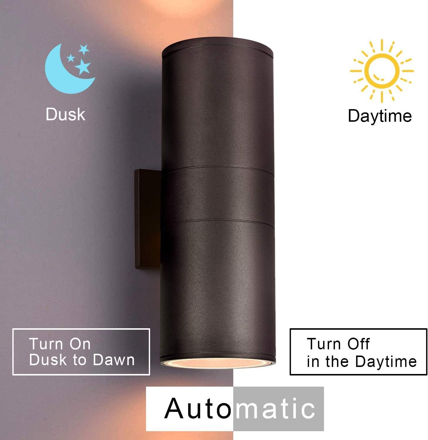 Outdoor Wall Lights Dusk to Dawn Outdoor Lighting Fixtures Wall Mount - 2 Light Bulbs Included, Modern Sconces Wall Lighting- Up Down Exterior Outdoor Lights for Porch, Backyard and Patio