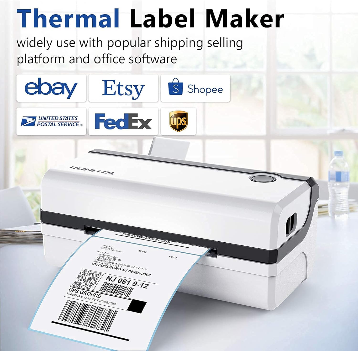 Rongta High Speed 4x6 Shipping Label Printer Commercial Thermal Postage Barcode Printers Compatible with Windows & MAC for Office Home Ebay, Amazon, FedEx, Shopify, RP420 White