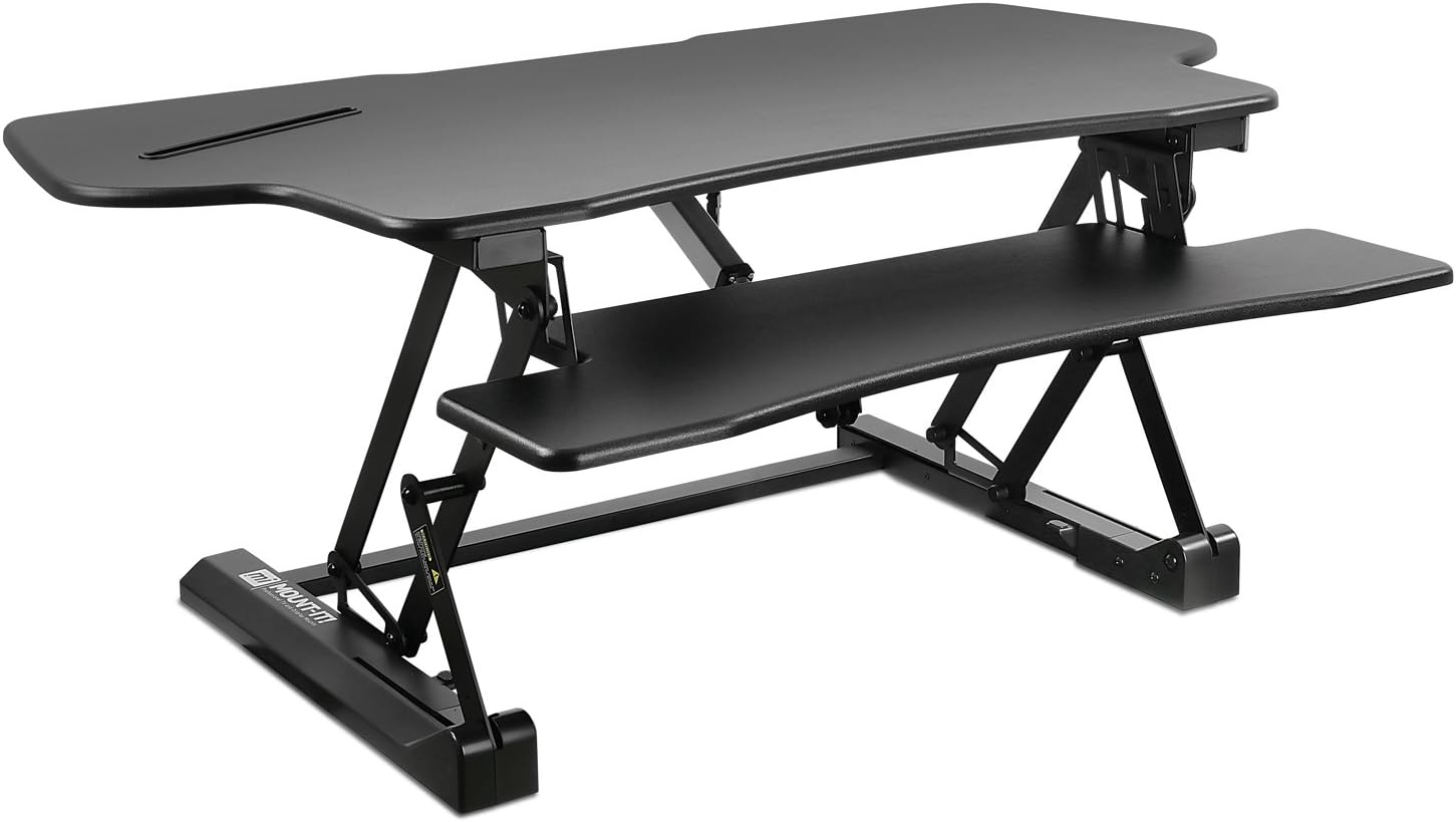 Mount-It! Electric Standing Desk Converter, 48 Inch Extra Wide Motorized Sit Stand Desk with Built in USB Port, Ergonomic Height Adjustable Workstation, Black (MI-7962)