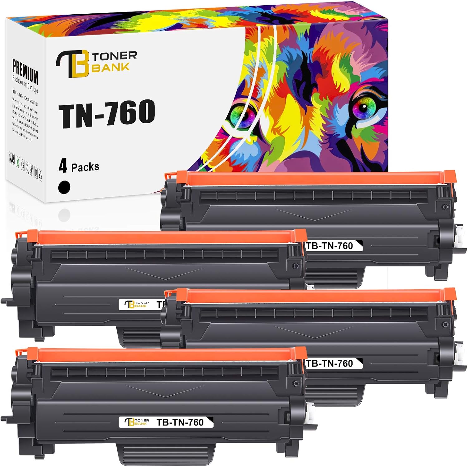 Toner Bank Compatible Toner Cartridge Replacement for Brother TN760 TN-760 TN730 TN-730 for MFC-L2710DW DCP-L2550DW HL-L2350DW HL-L2390DW MFC-L2750DW HL-L2395DW HL-L2370DW Printer Ink (Black, 4-Pack) Pack of 2