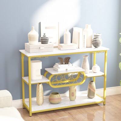 Acelee 47.24x22 Console Table Mercer41 Color: White Top/Gold Base
