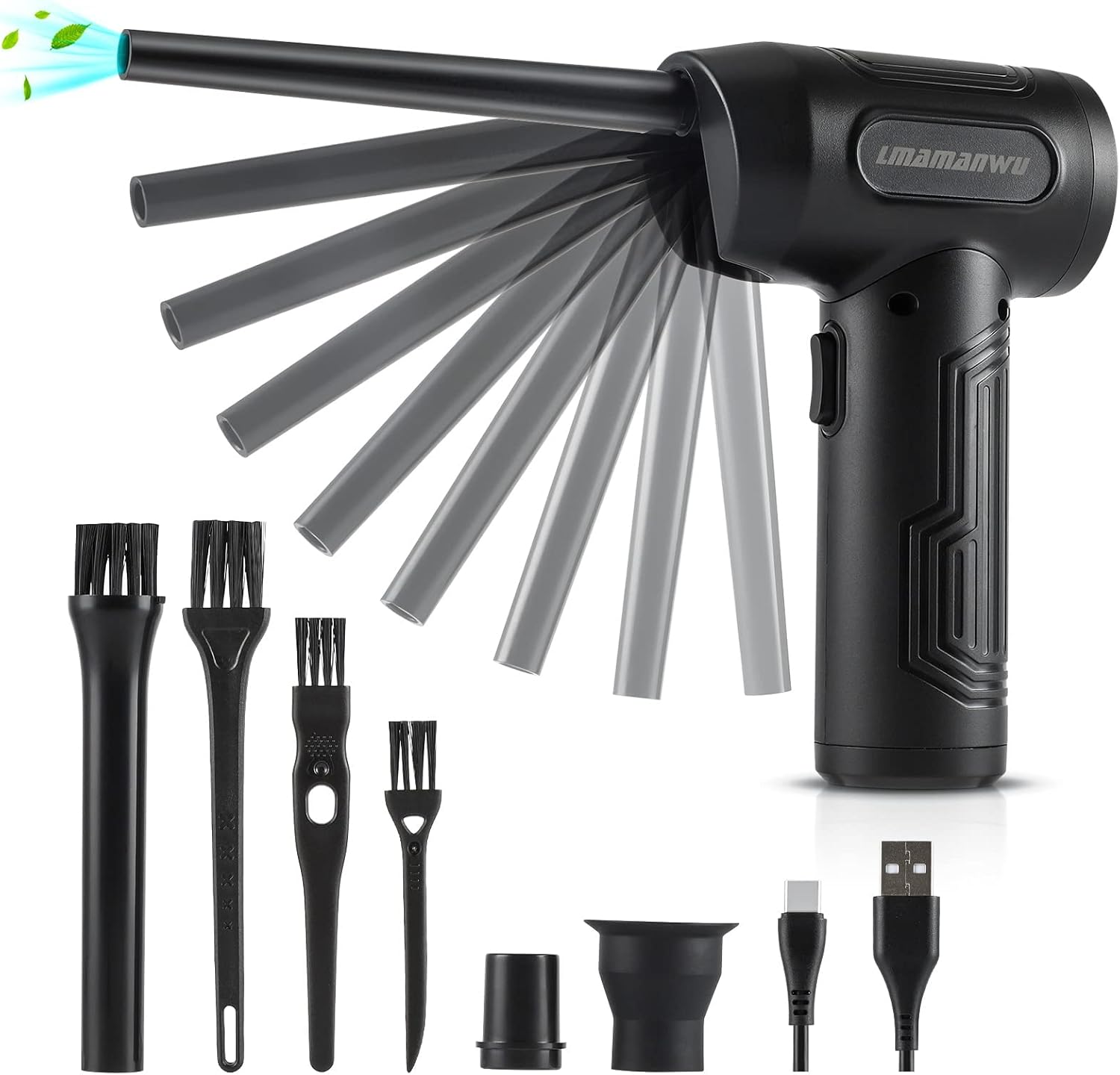 LMAMANWU Cordless Air Duster Portable Air Blower for Computer with 50000 RPM Improved Motor Electric Compressed Air Duster for Keyboard Laptop PC Camera Cleaning, Rechargeable Battery Pack of 2