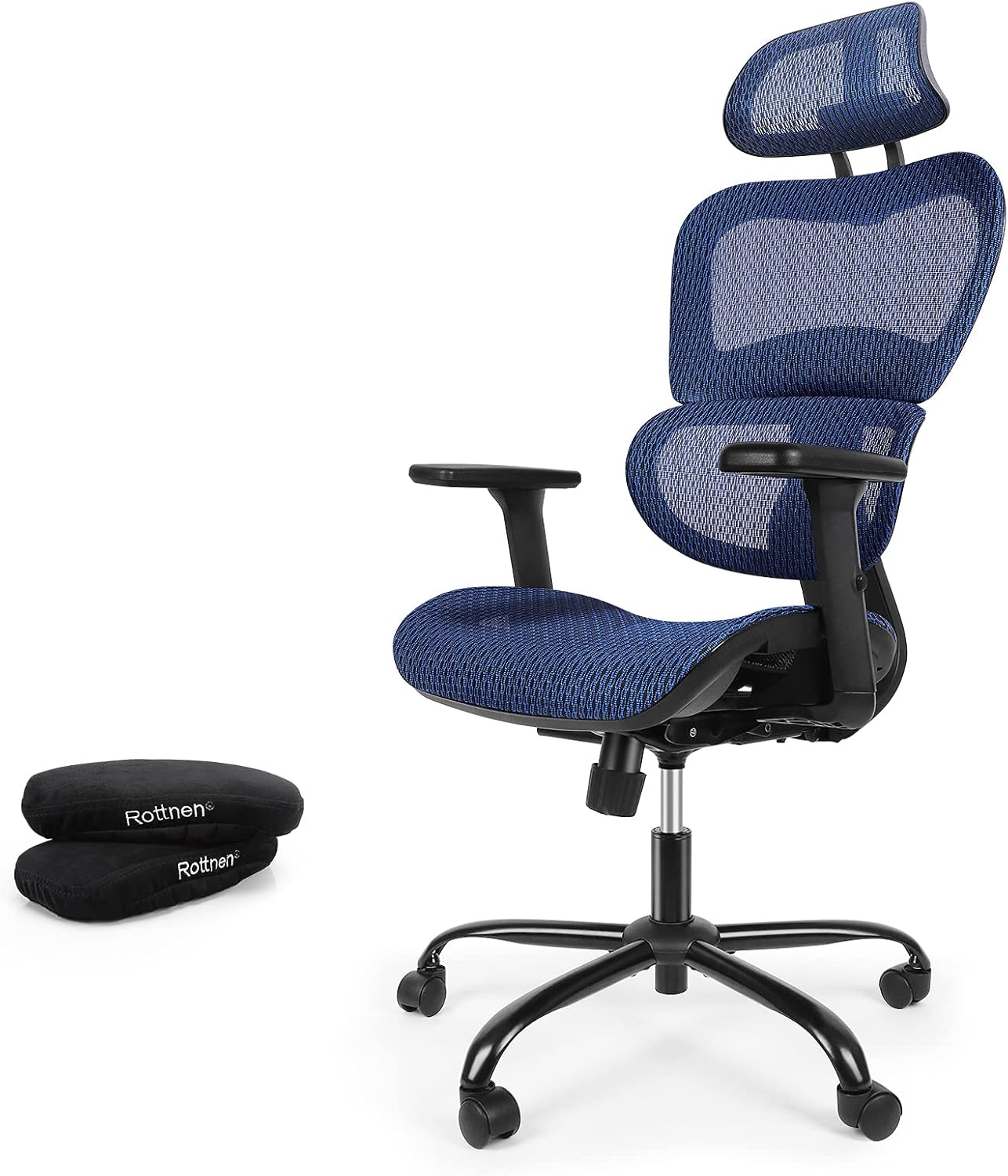 Rottnen ErgoRo Ergonomic Office Chair-Rolling Desk Chair with 3D Adjustable Armrest & Memory Foam Armrest Pads, 3D Lumbar Support, Executive Office Chair, Gaming Chair, Mesh Computer Chair(Black)