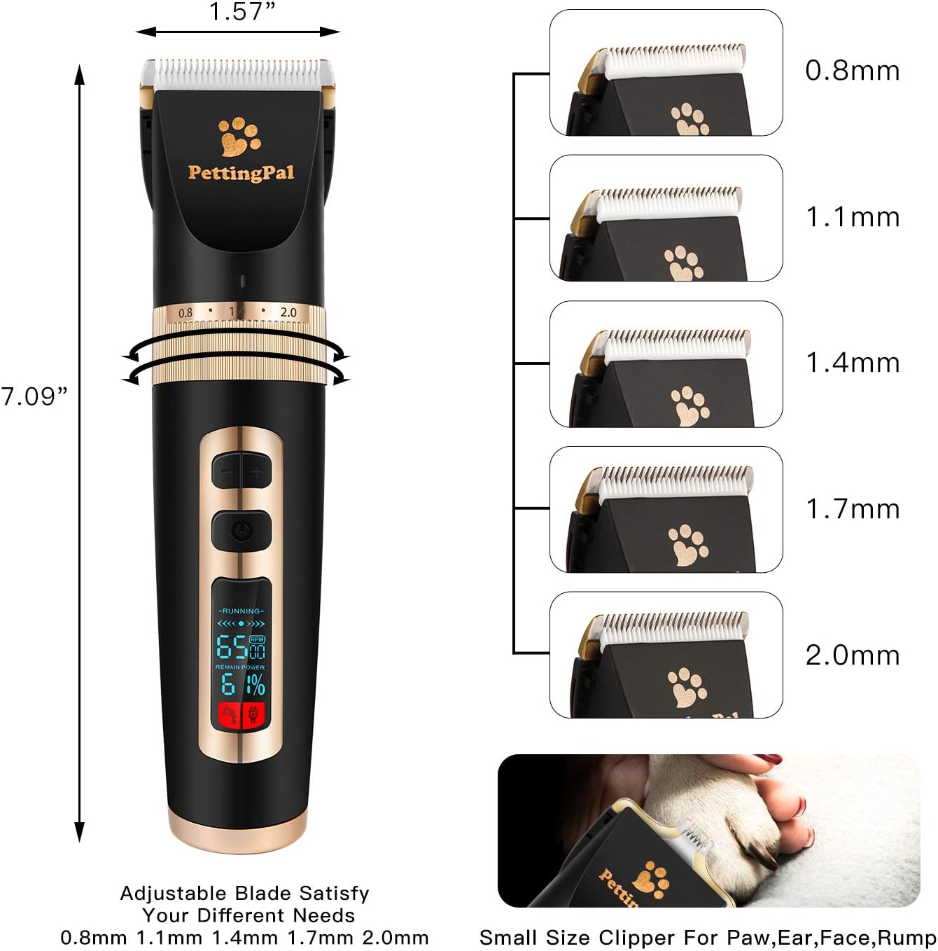 PettingPal Dog Grooming Clippers Heavy Duty Low Noise Dog Shaver 2 in 1 with Small Trimmer Blade Professional Quiet Rechargeable Cordless Electric Hair Cutting Kit for Dogs Cats Pets Pack of 2