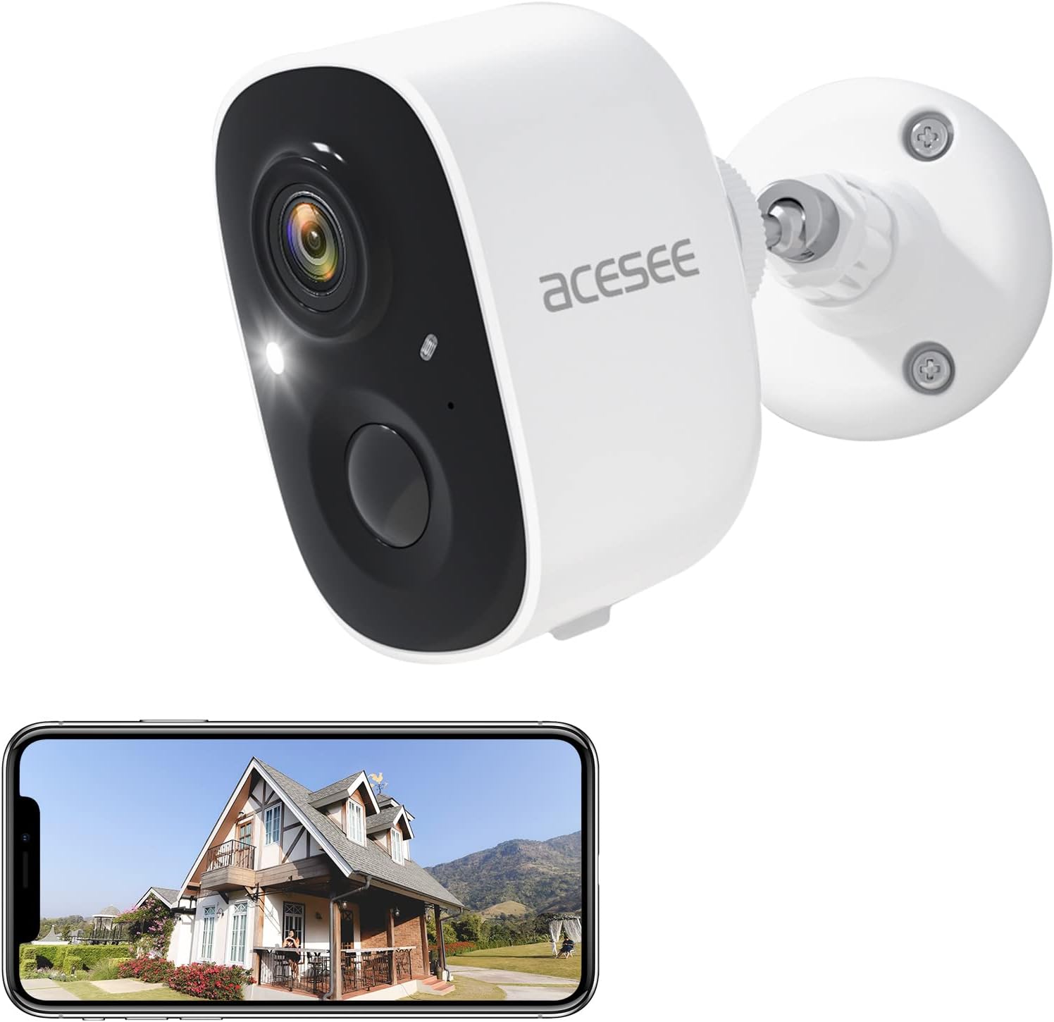 Acesee Wireless Outdoor Security Camera,Battery Powered WiFi Cameras for Home Security System,Home Surveillance Camera with Night Vision,Motion Detection,Siren Alarm,Spotlight,2Way Audio,SD/Cloud