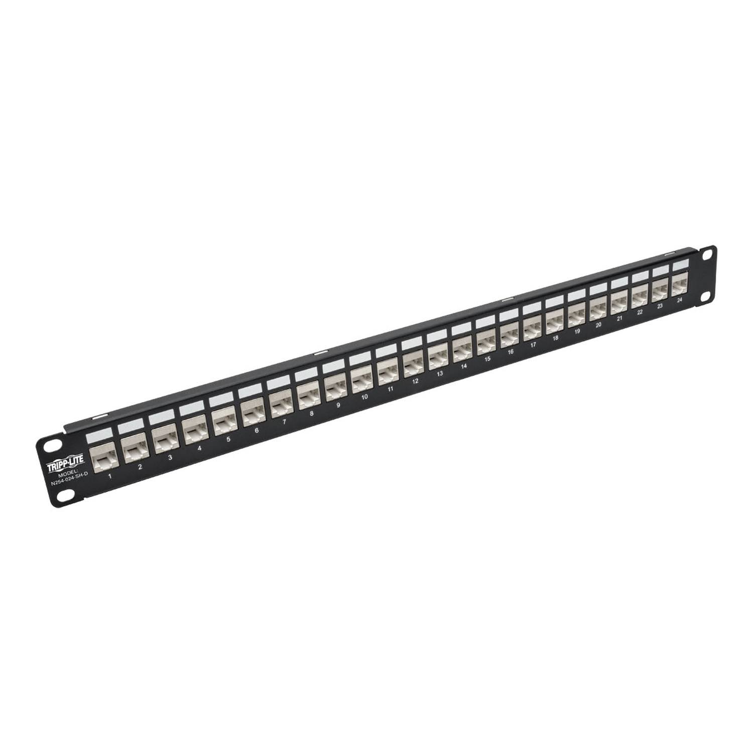 Tripp Lite 24-Port 1U Rack-Mount Patch Panel for Cat 5e Cat 6 RJ45 Ethernet Feedthrough STP Shielded w/ 90 Degree Down Angle Por