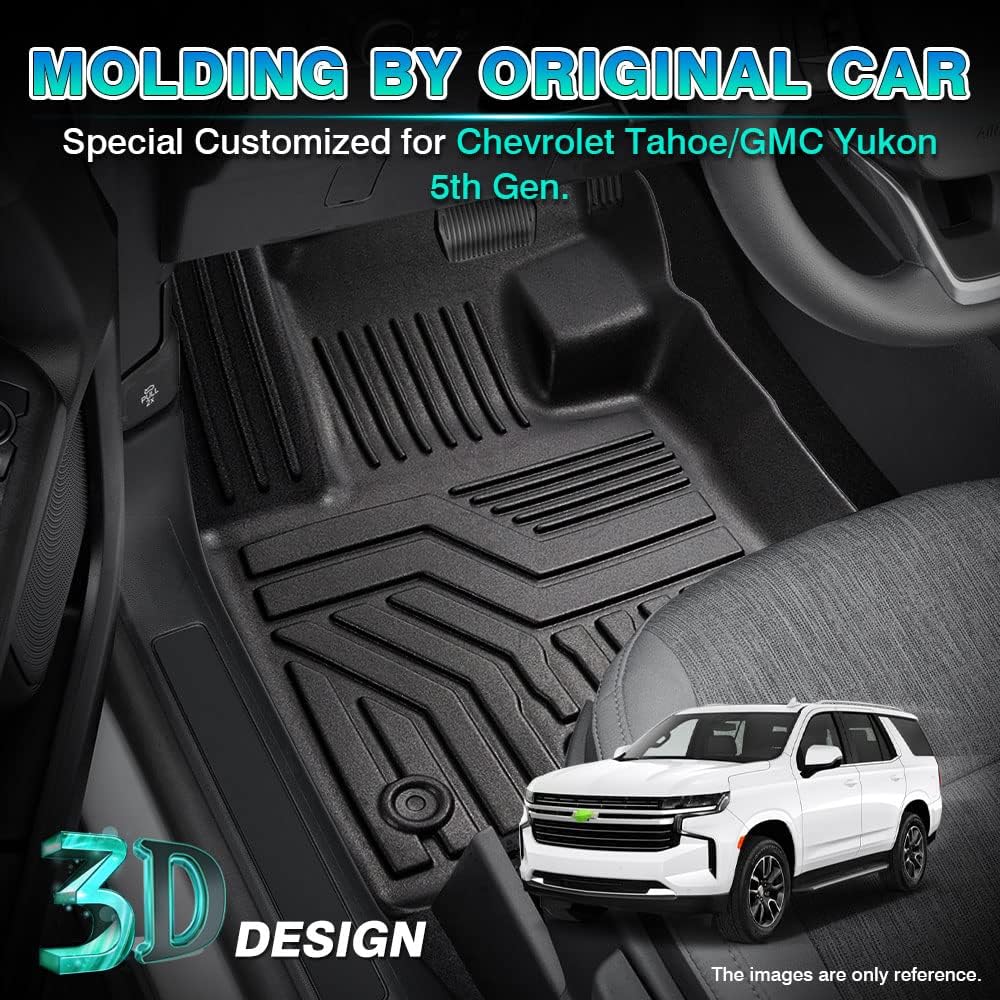 T TGBROS Custom Fit for Car Floor Mats 2021-2023 Chevrolet Tahoe/GMC Yukon with 1st + 2nd + 3rd Row Bucket Seats(Not for Bench Seats) All-Weather Floor Mat Liners Full Set Carpet Liner Non-Slip Black