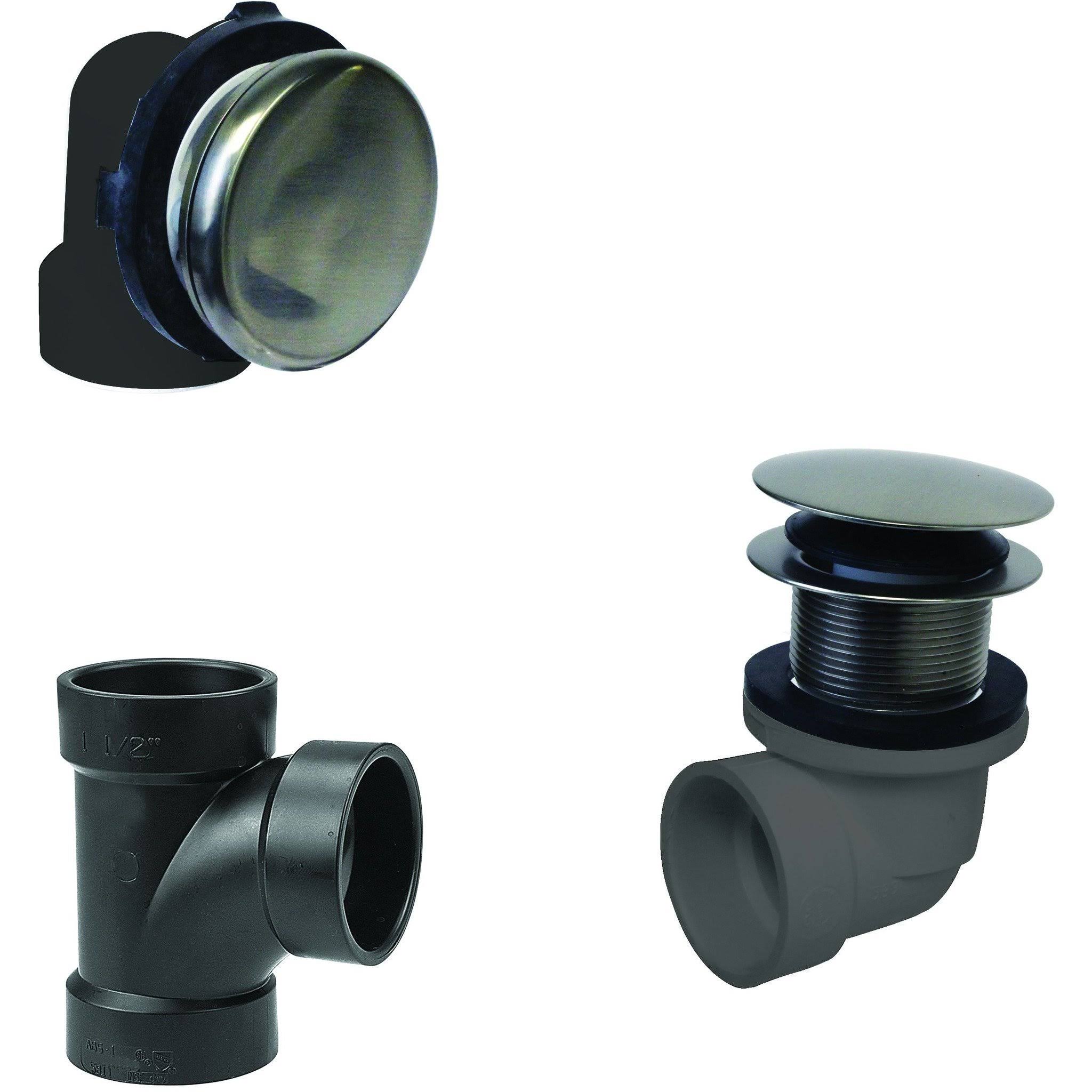 Westbrass Illusionary Overflow, Sch. 40 ABS Plumbers Pack with Tip-Toe Bath Drain, Satin Nickel, D593AHRK-07