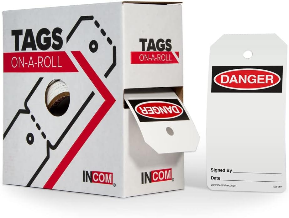 Lockout Tags On A Roll, Danger - Blank | Heavy-Duty Duraply Stock | Waterproof and Tear-Resistant | Red/Black On White | 6.25 Inches X 3 Inches X 10 Mil Thickness (RT1112) (250)