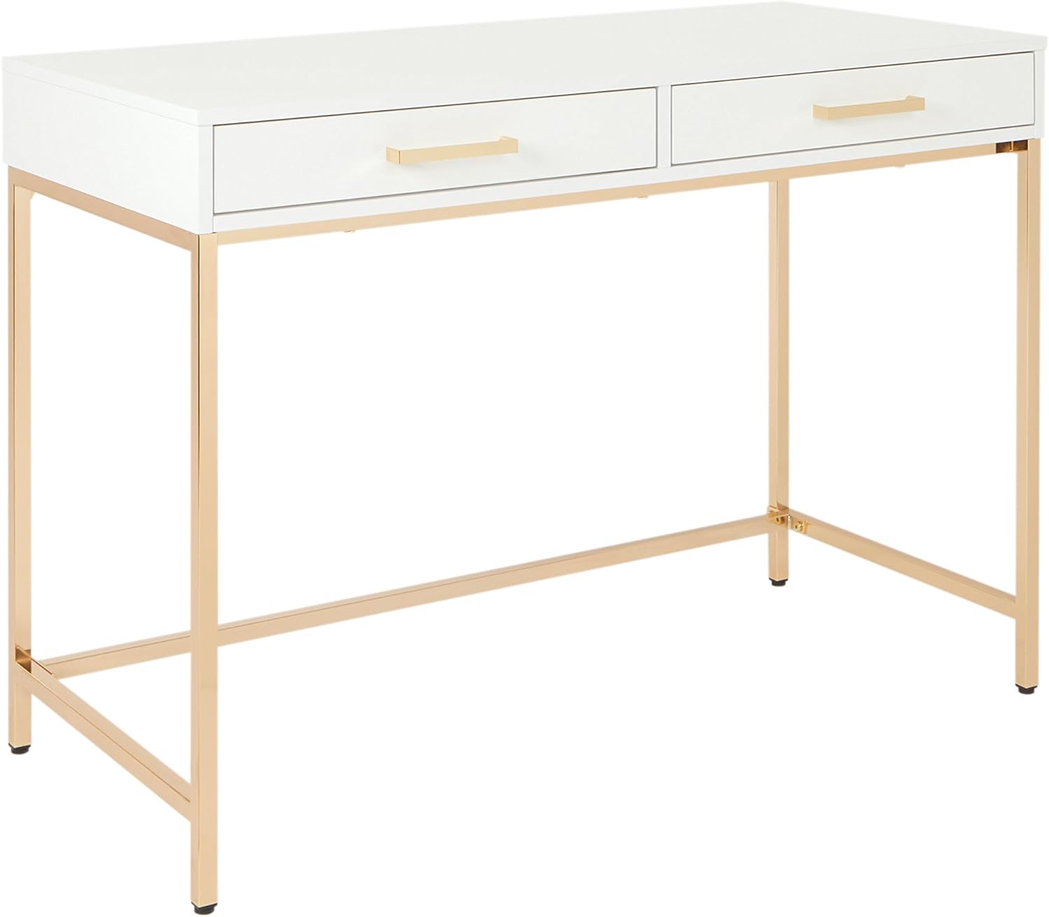 OSP Home Furnishings Alios Modern Writing Desk, Black Gloss Finish and Gold Frame