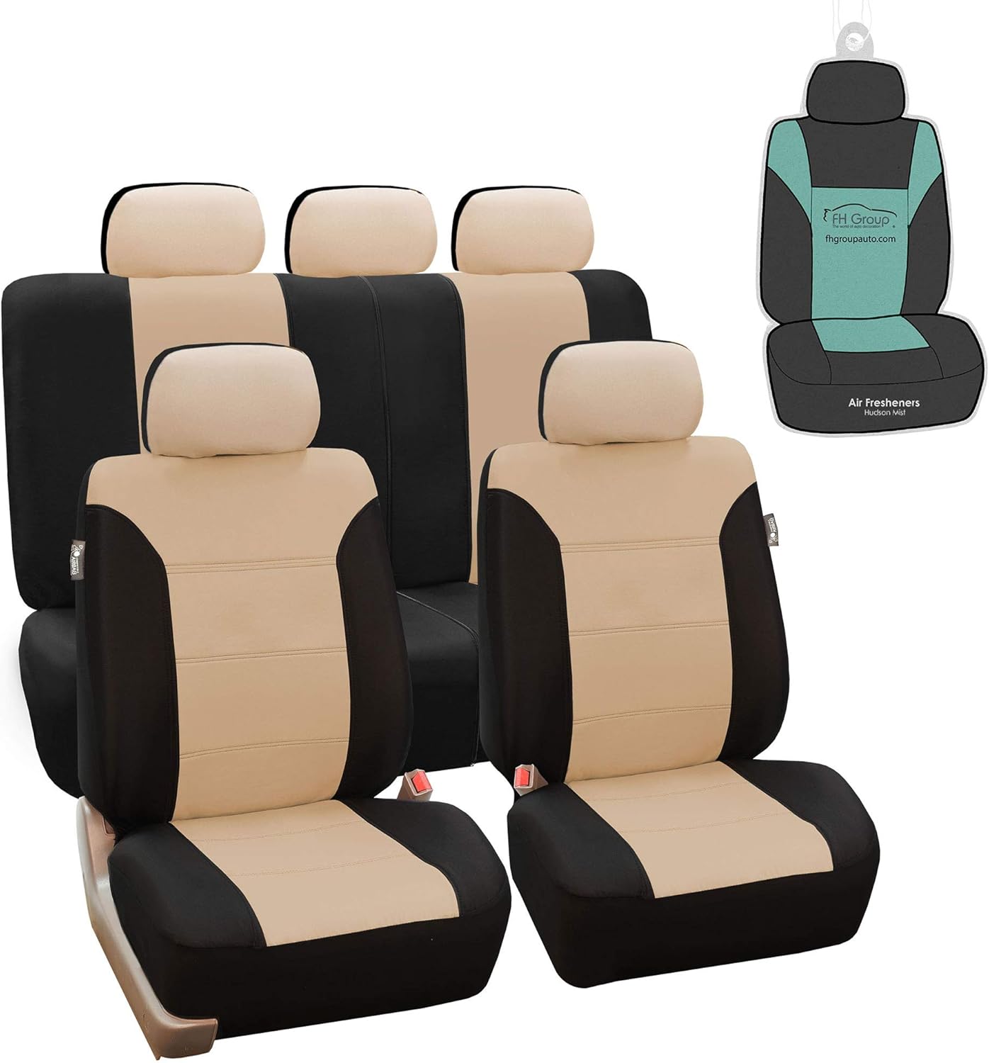 FH GROUP Car Seat Covers Classic Khaki Seat Covers Full Set &ndash; Universal Fit for Cars Trucks & SUVs (Black) FB065115