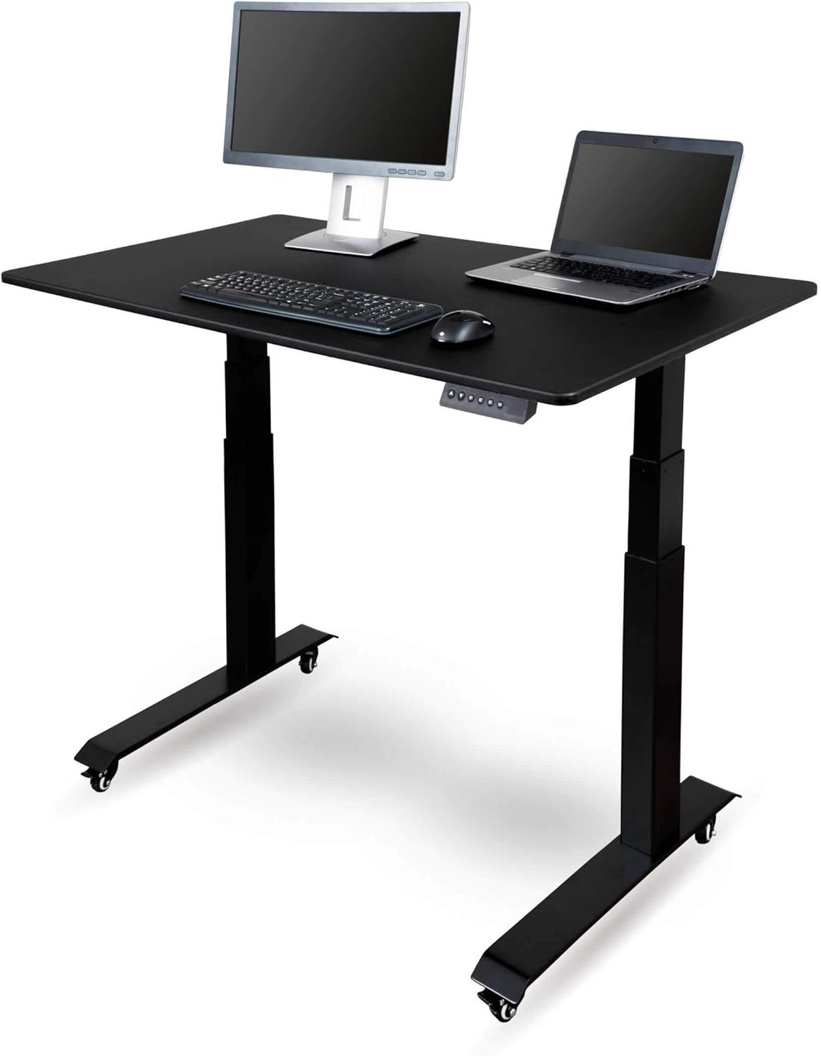 Stand Up Desk Store Electric Adjustable Height Standing Desk with Programmable Memory (Black Frame/Teak Top, 60